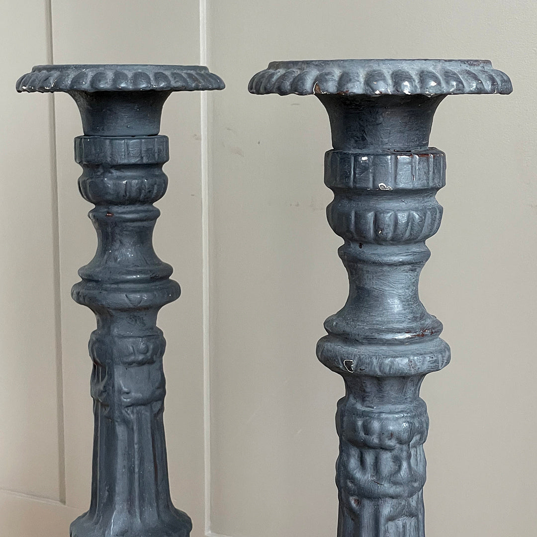 Set Of Cast Iron Garden Candlestick Holders 45cm French 1890's ANTIQUE