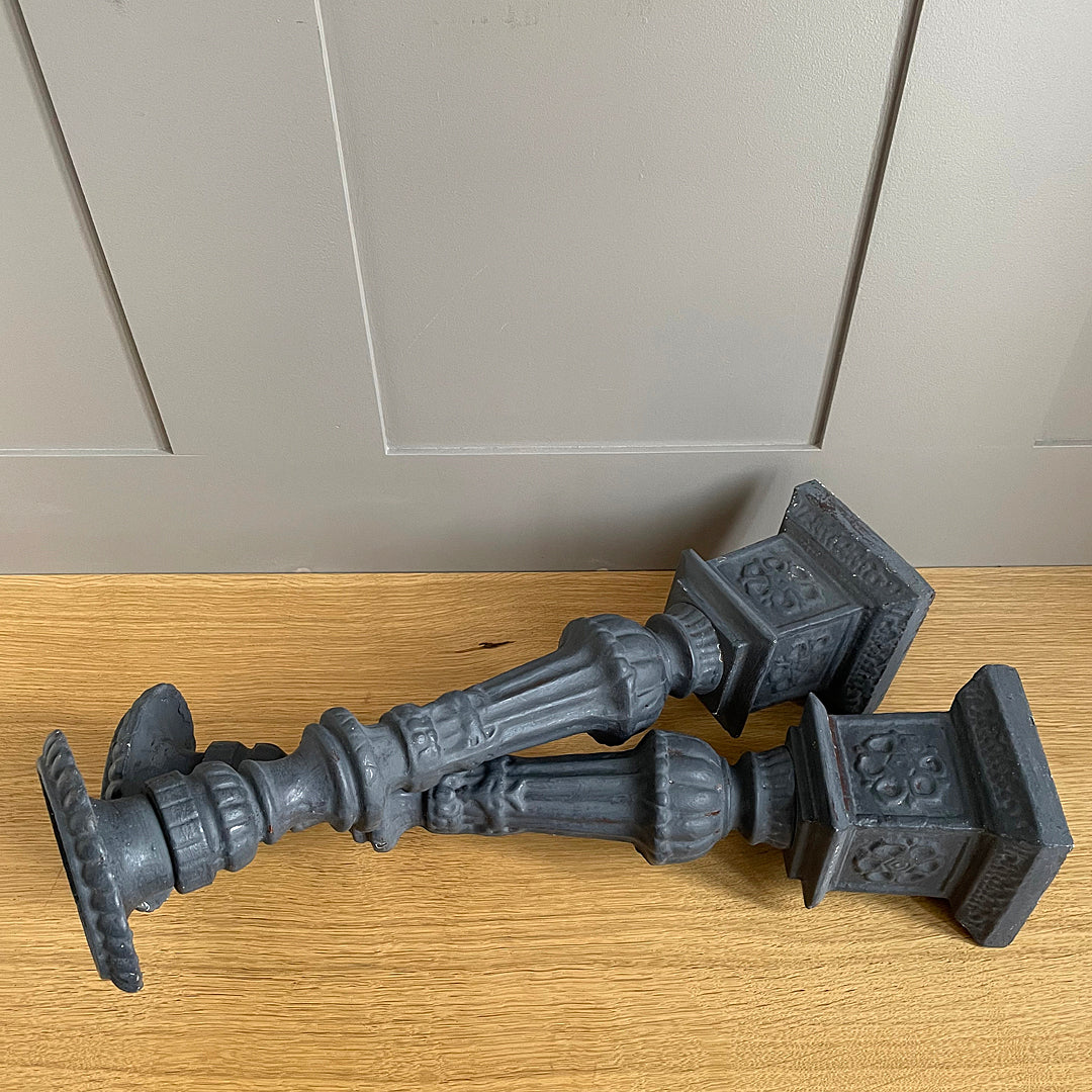 Set Of Cast Iron Garden Candlestick Holders 45cm French 1890's ANTIQUE