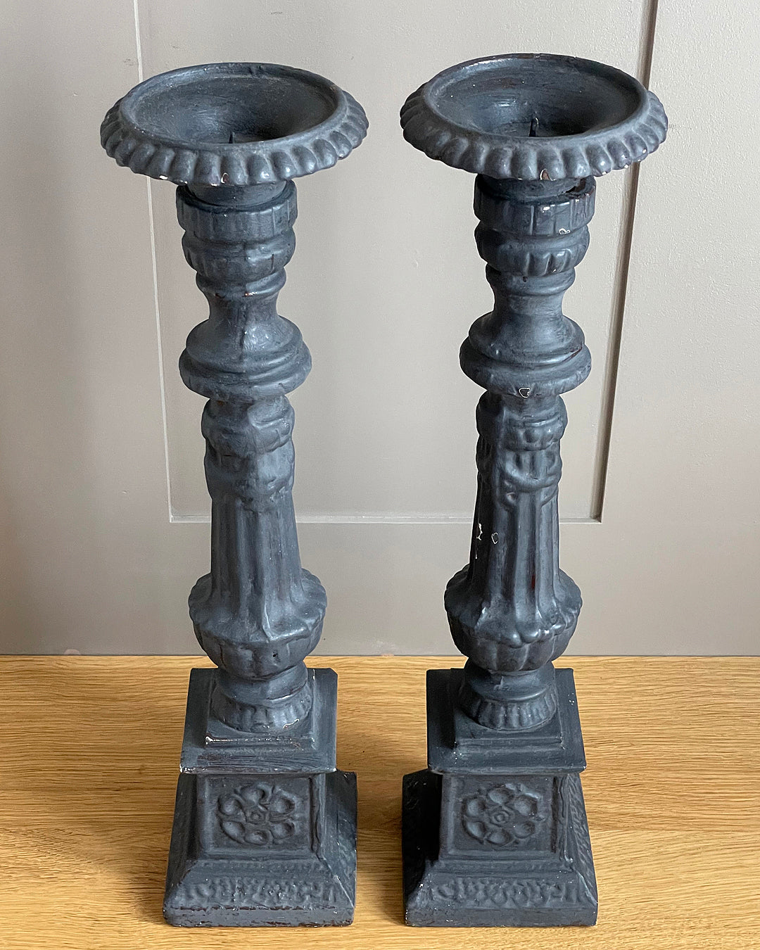 Set Of Cast Iron Garden Candlestick Holders 45cm French 1890's ANTIQUE