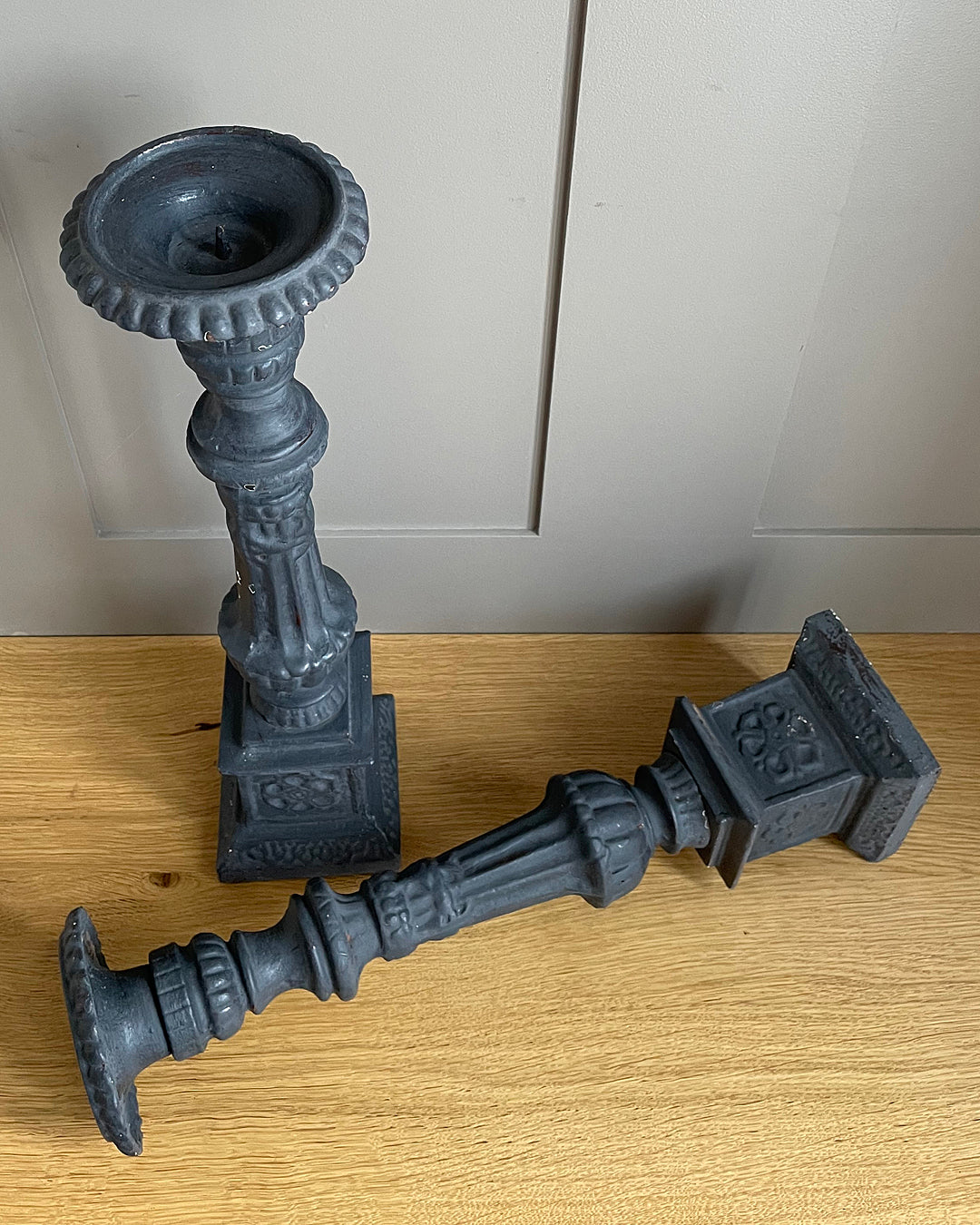 Set Of Cast Iron Garden Candlestick Holders 45cm French 1890's ANTIQUE