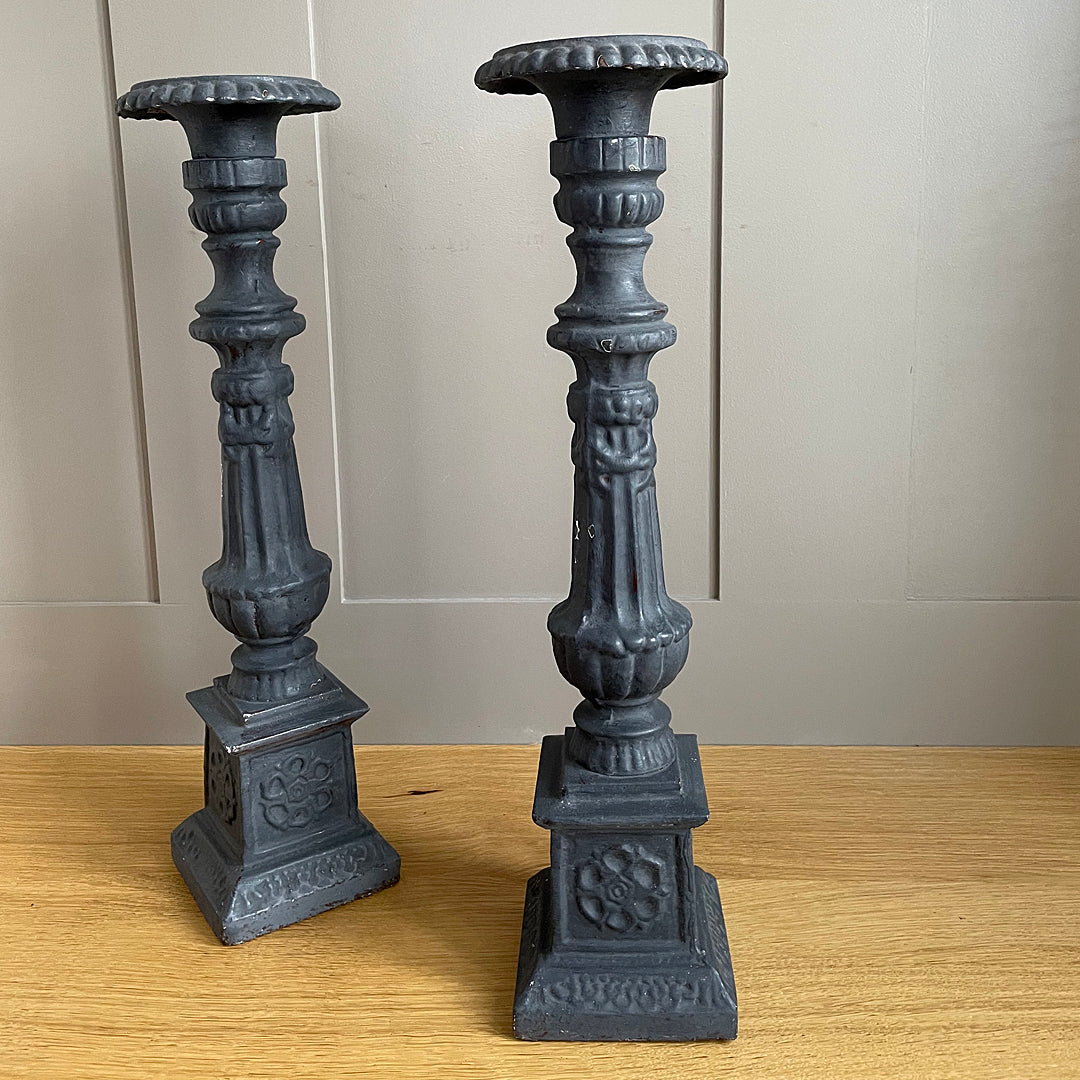 Set Of Cast Iron Garden Candlestick Holders 45cm French 1890's ANTIQUE