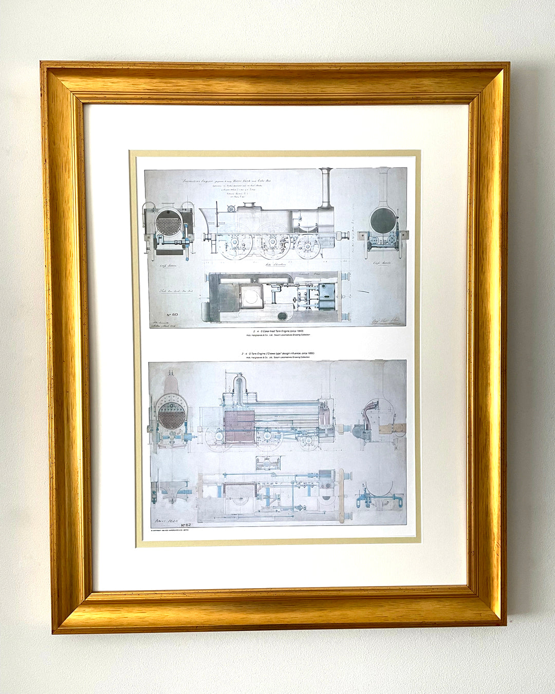 Set Of Three Steam Locomotive Engineering Drawing Prints Framed COLLECTABLE