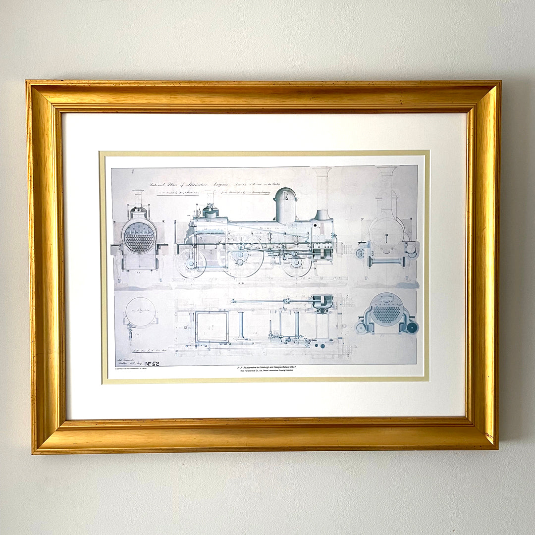 Set Of Three Steam Locomotive Engineering Drawing Prints Framed COLLECTABLE