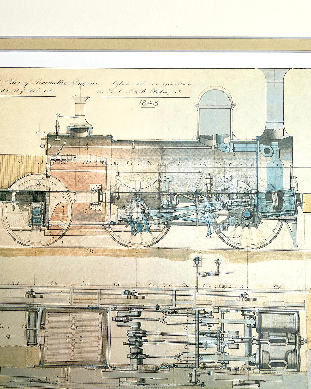 Set Of Three Steam Locomotive Engineering Drawing Prints Framed COLLECTABLE