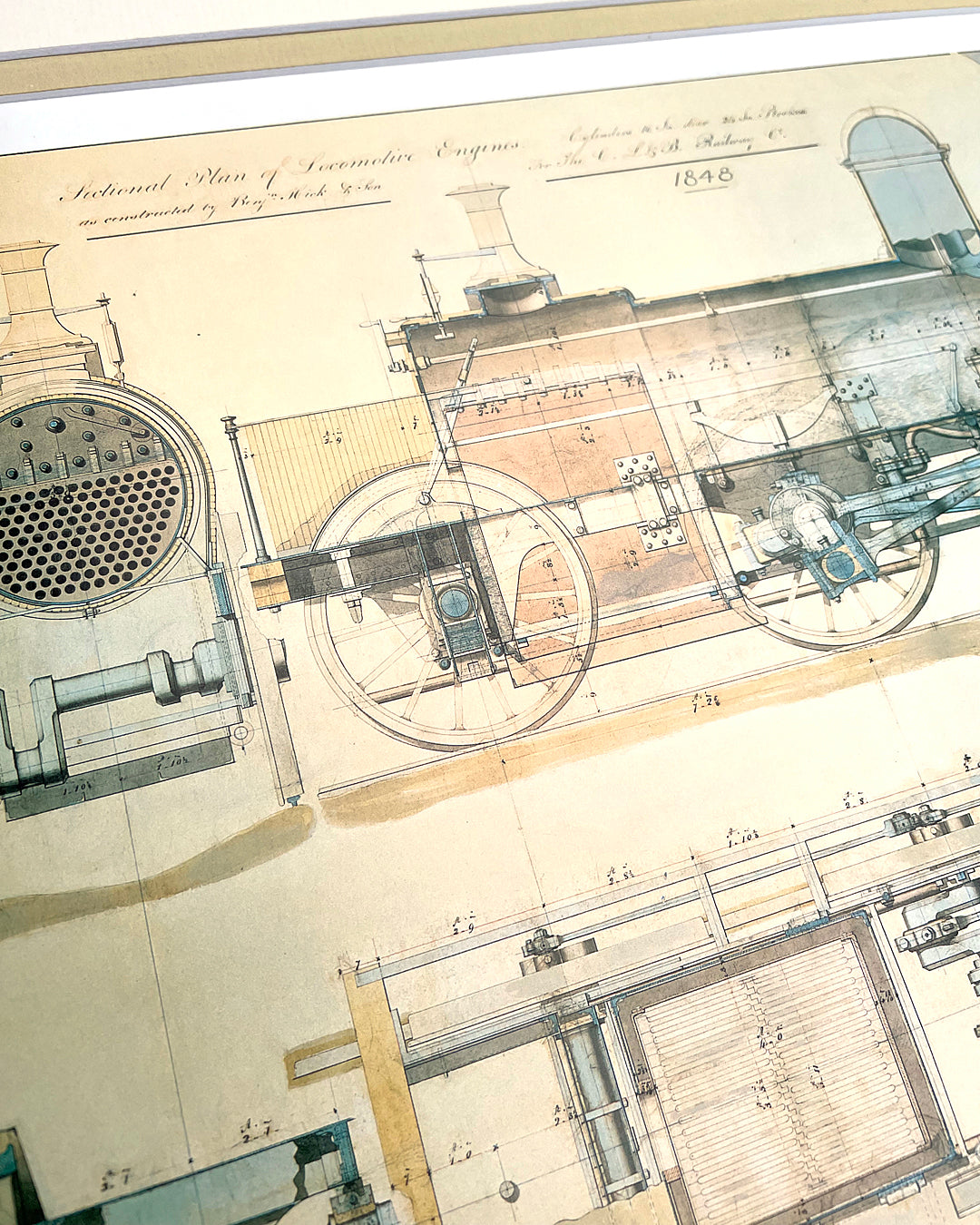 Set Of Three Steam Locomotive Engineering Drawing Prints Framed COLLECTABLE