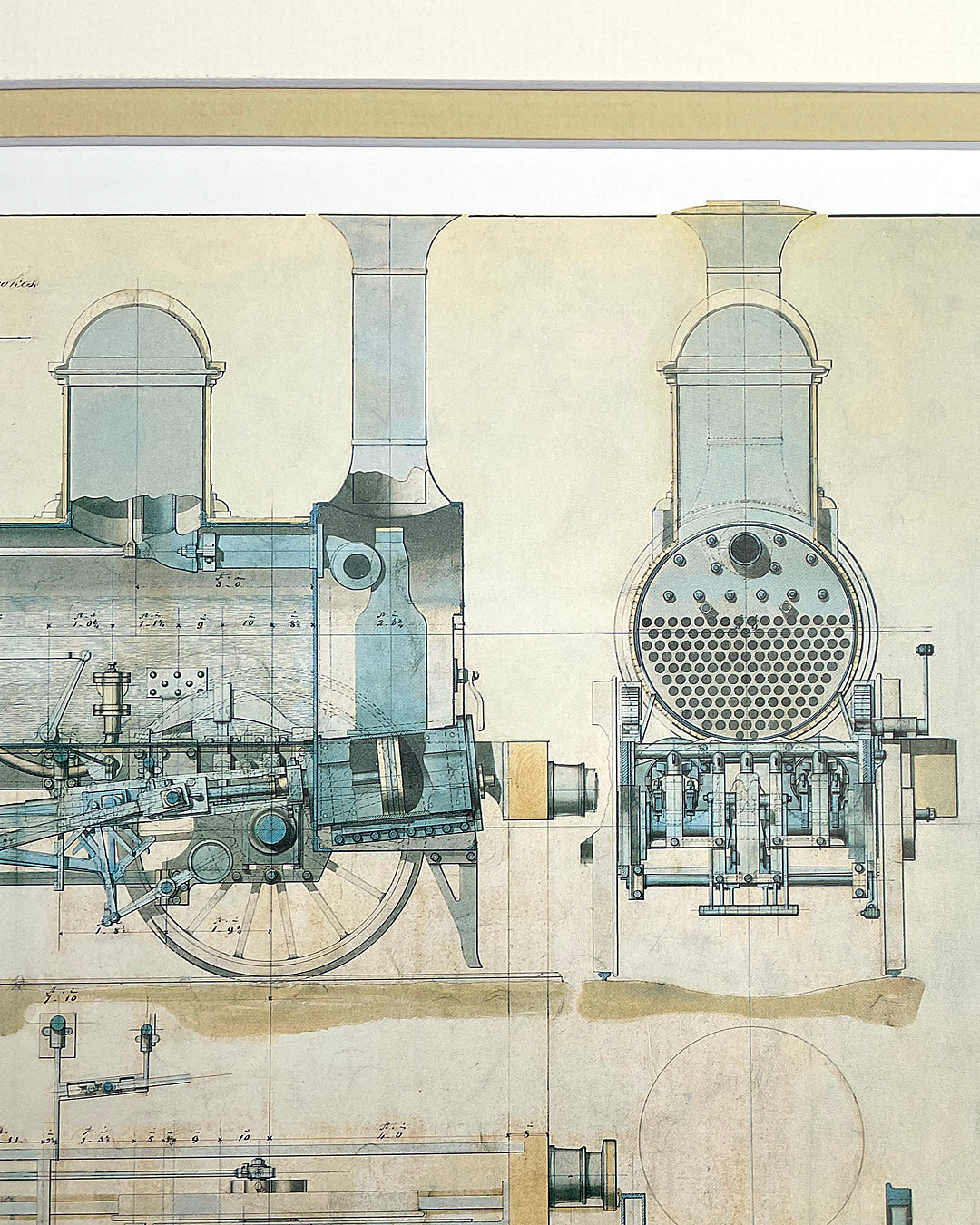 Set Of Three Steam Locomotive Engineering Drawing Prints Framed COLLECTABLE