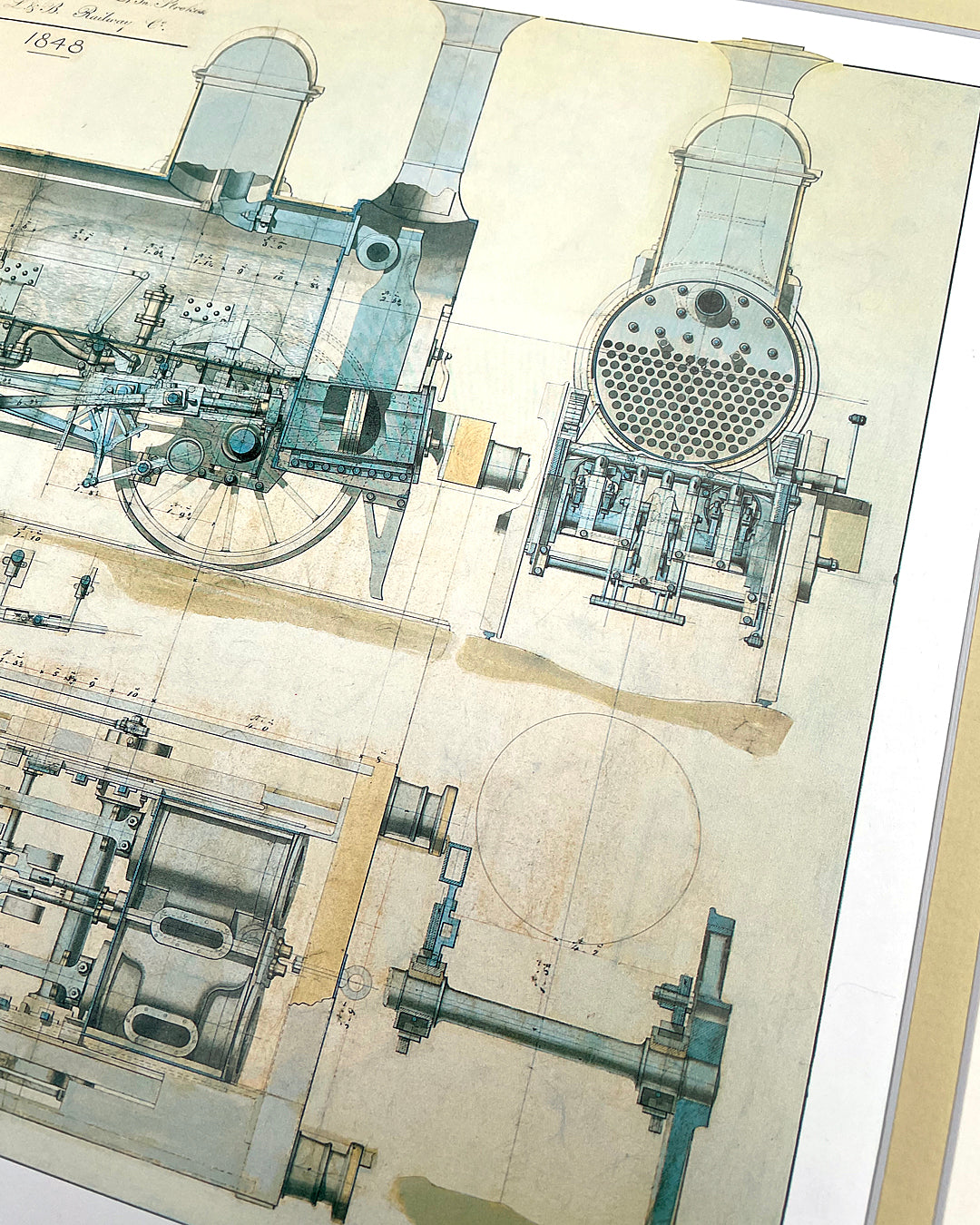 Set Of Three Steam Locomotive Engineering Drawing Prints Framed COLLECTABLE