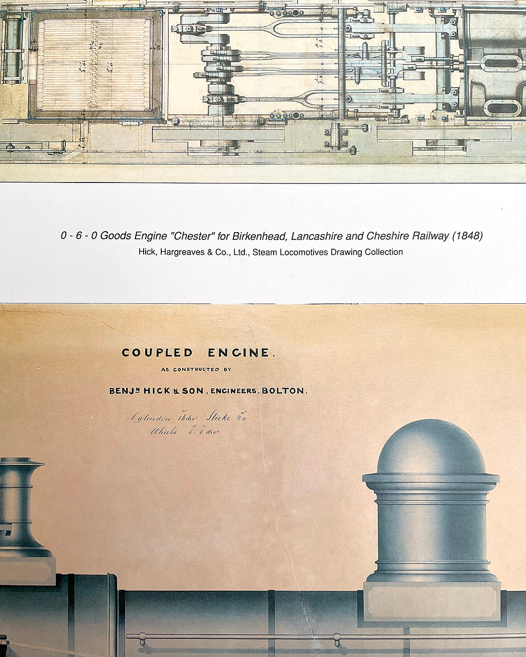 Set Of Three Steam Locomotive Engineering Drawing Prints Framed COLLECTABLE