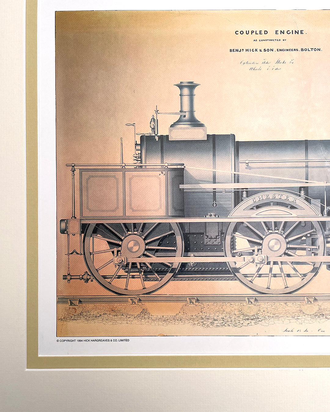 Set Of Three Steam Locomotive Engineering Drawing Prints Framed COLLECTABLE