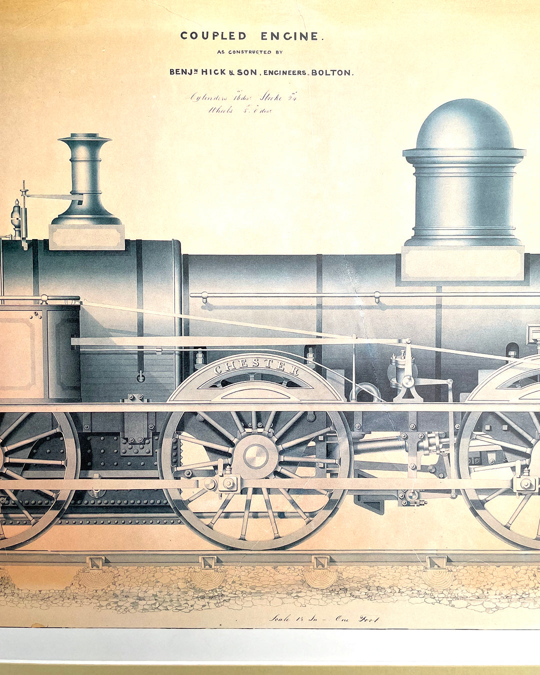 Set Of Three Steam Locomotive Engineering Drawing Prints Framed COLLECTABLE