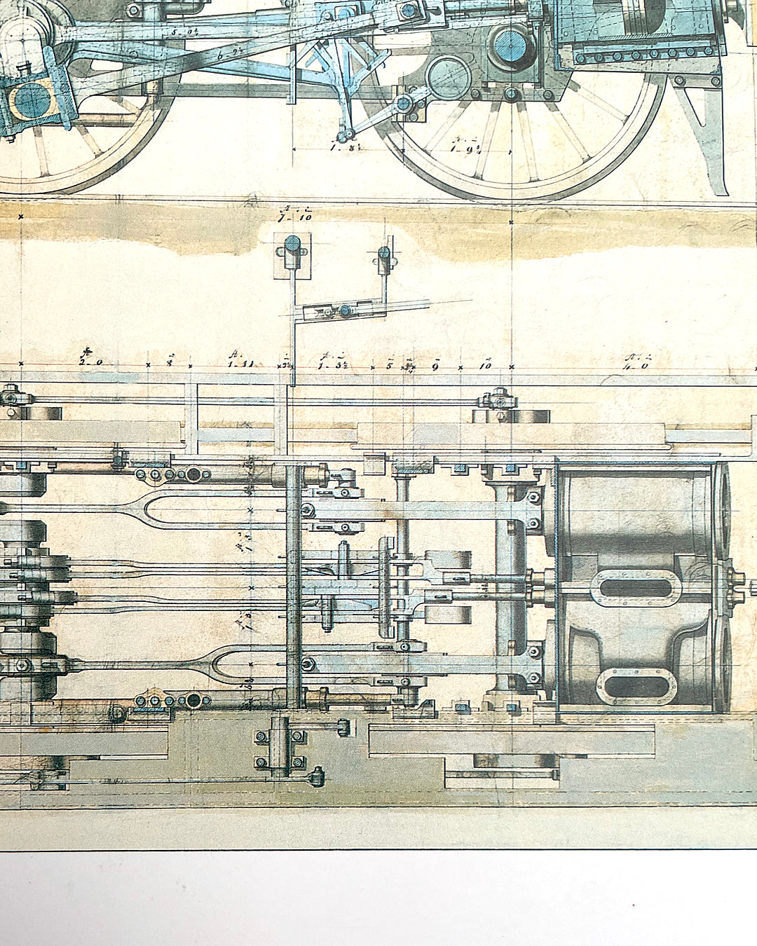 Set Of Three Steam Locomotive Engineering Drawing Prints Framed COLLECTABLE