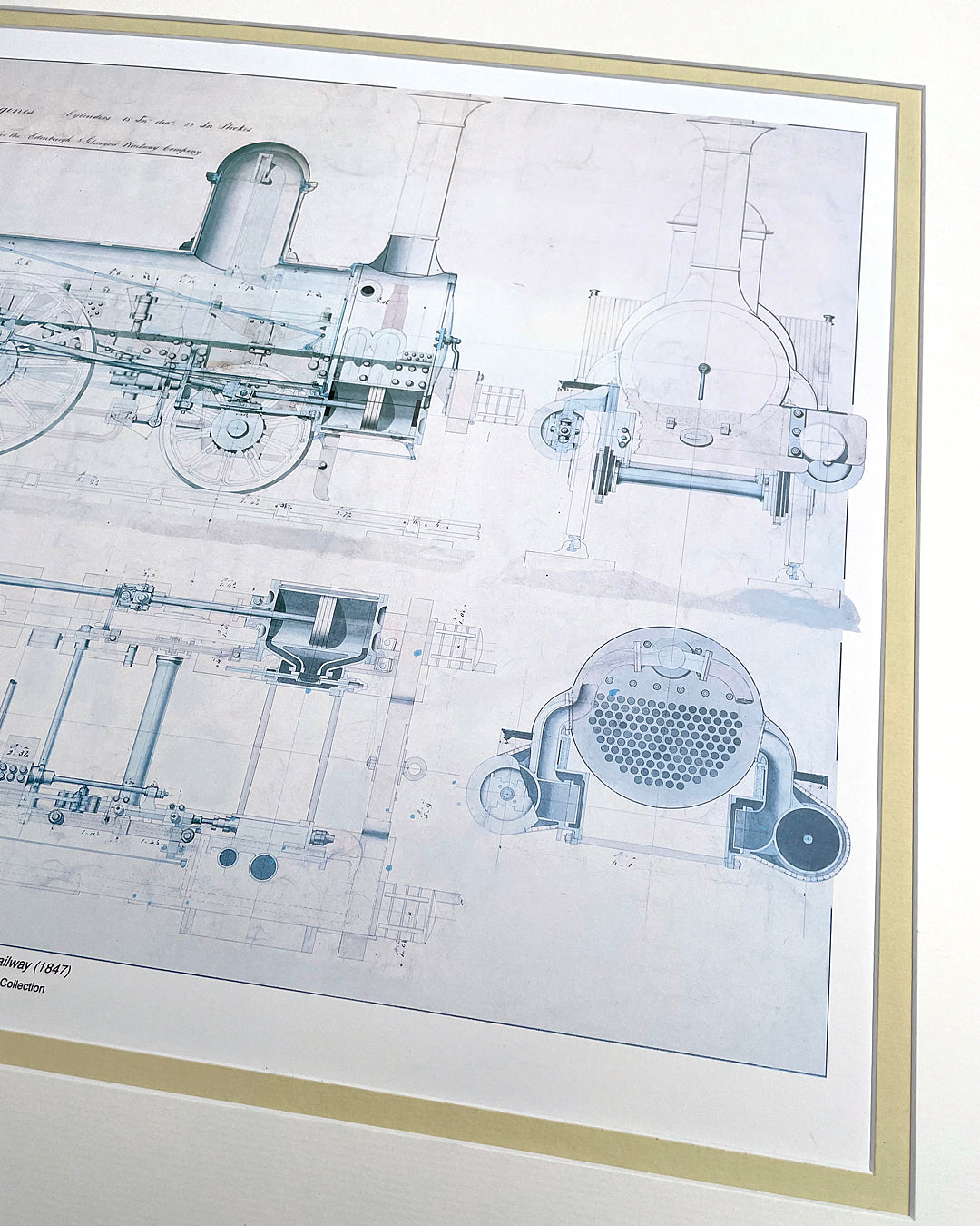 Set Of Three Steam Locomotive Engineering Drawing Prints Framed COLLECTABLE