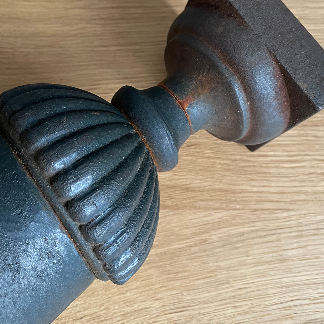 Pair Of Cast Iron Garden Urns Black 22cm VINTAGE