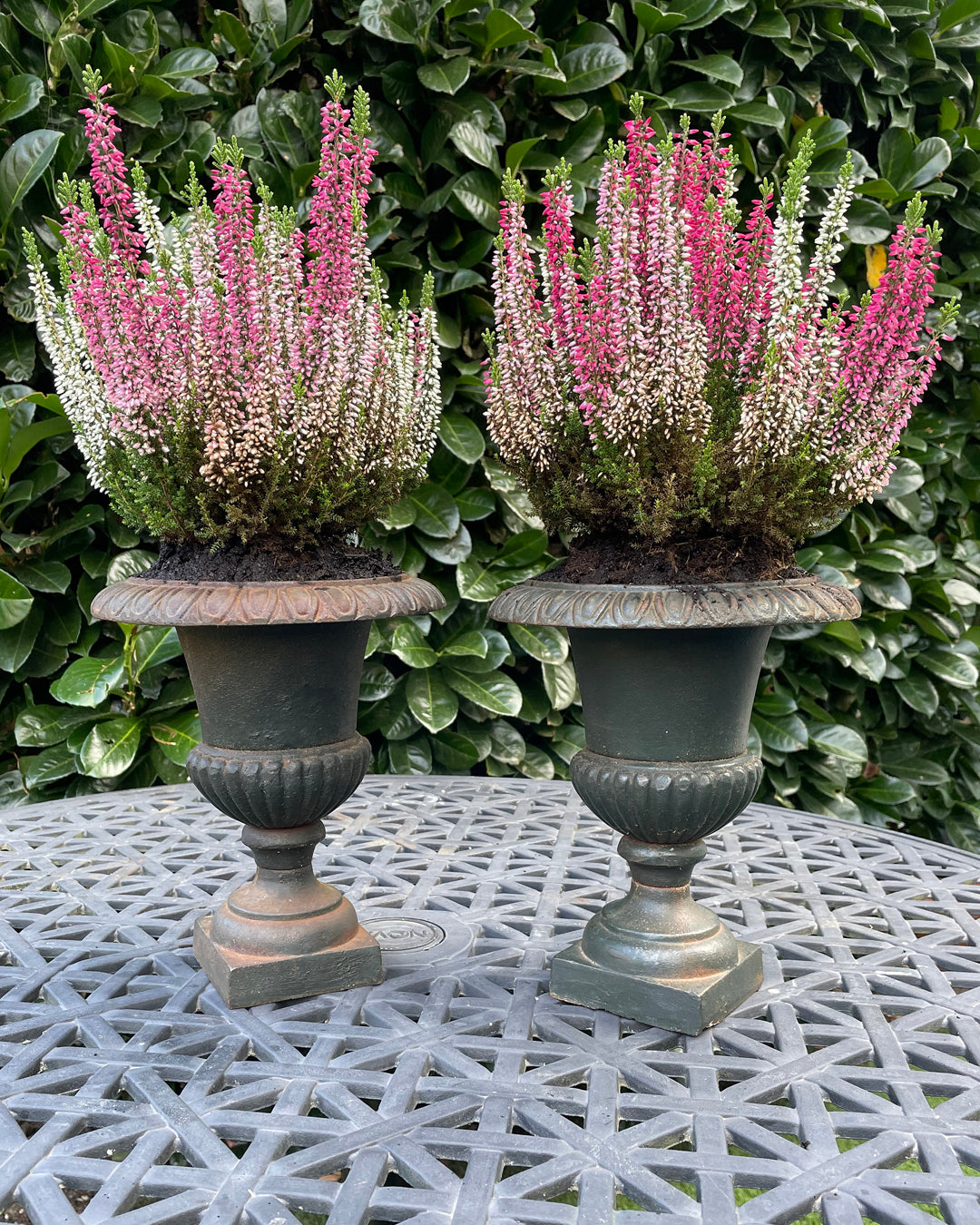 Pair Of Cast Iron Garden Urns Black 22cm VINTAGE