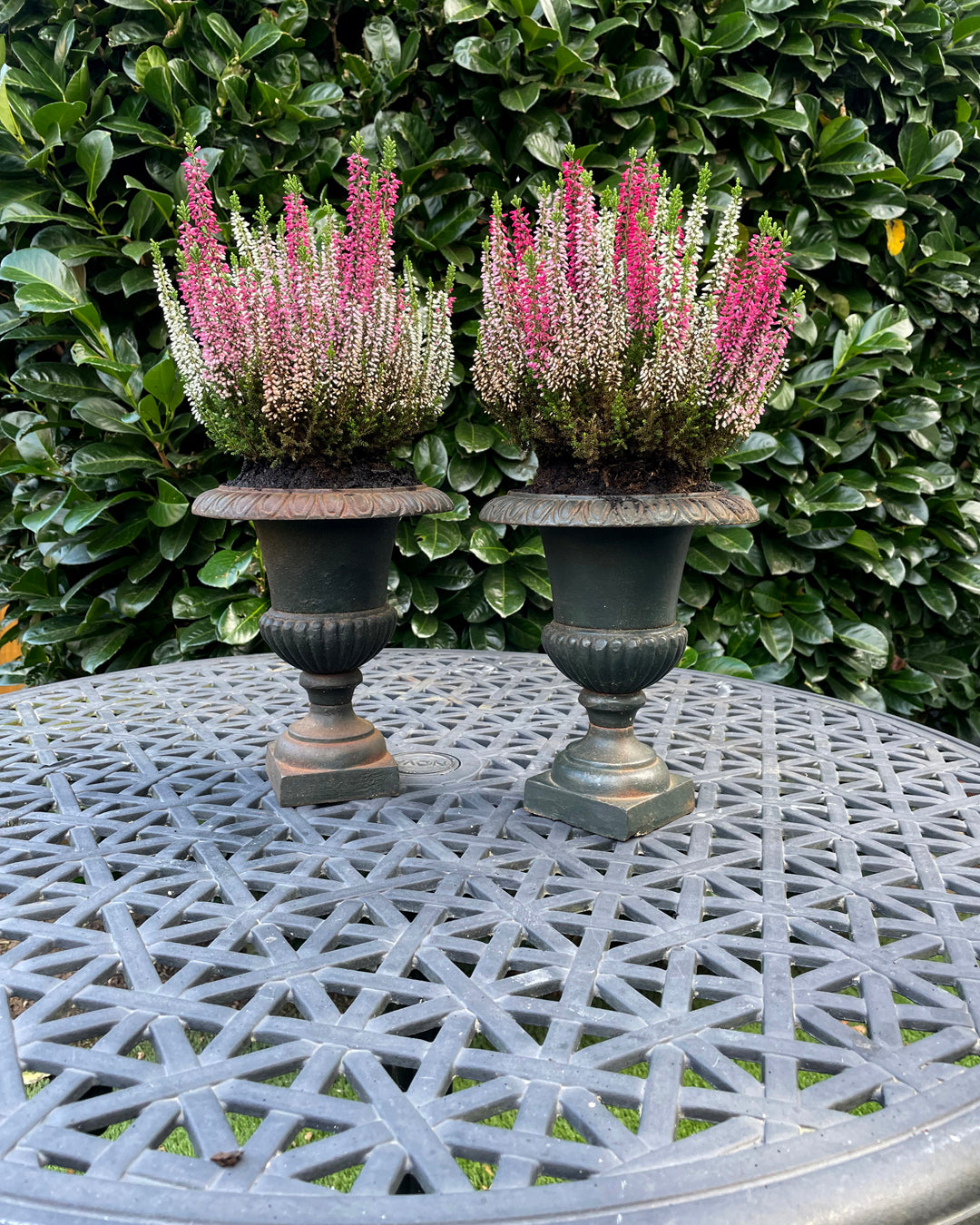 Pair Of Cast Iron Garden Urns Black 22cm VINTAGE
