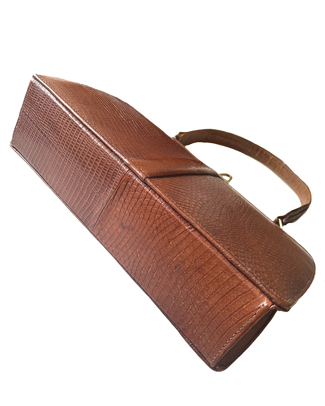 Mappin & Webb Ladies Handbag Brown Lizard Skin Leather 1950's VINTAGE