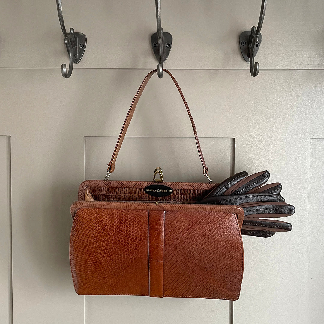 Mappin & Webb Ladies Handbag Brown Lizard Skin Leather 1950's VINTAGE