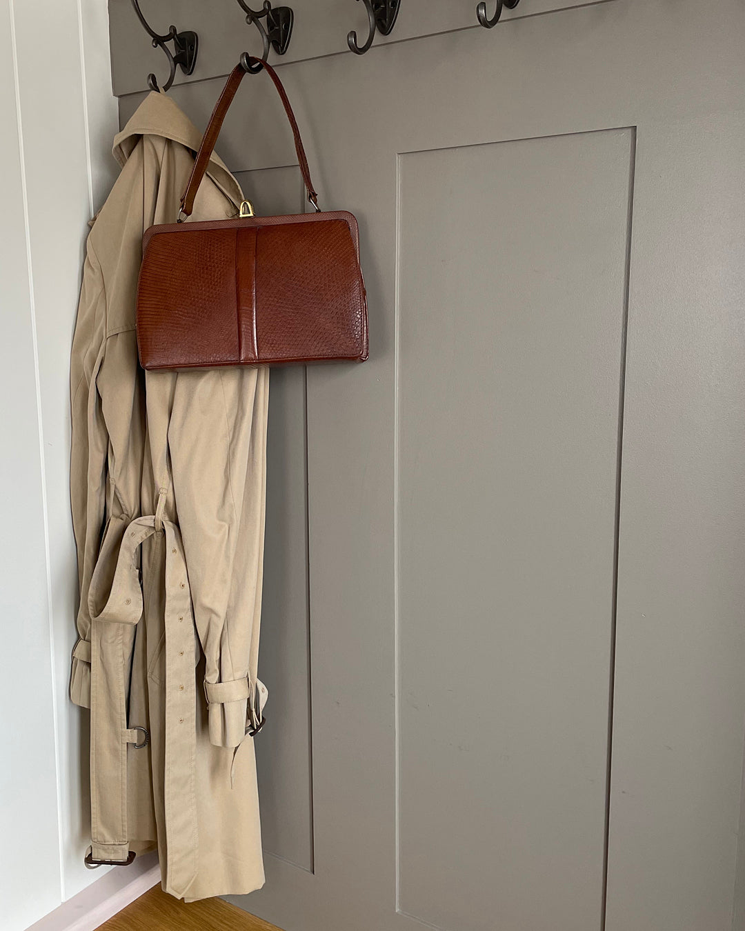 Mappin & Webb Ladies Handbag Brown Lizard Skin Leather 1950's VINTAGE