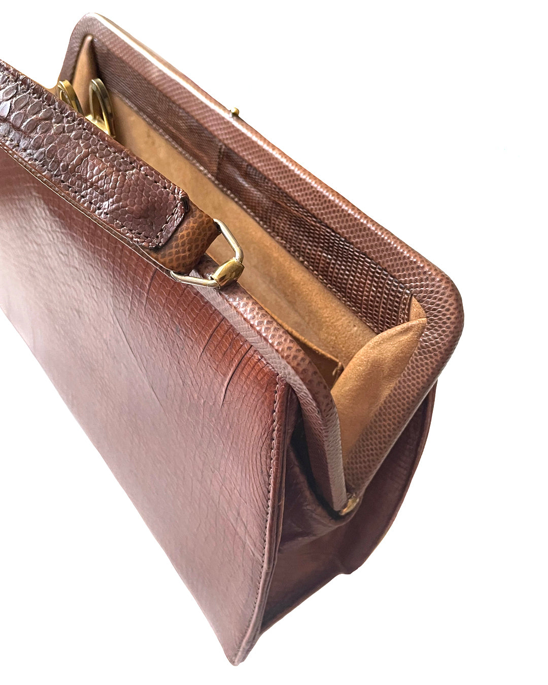 Mappin & Webb Ladies Handbag Brown Lizard Skin Leather 1950's VINTAGE