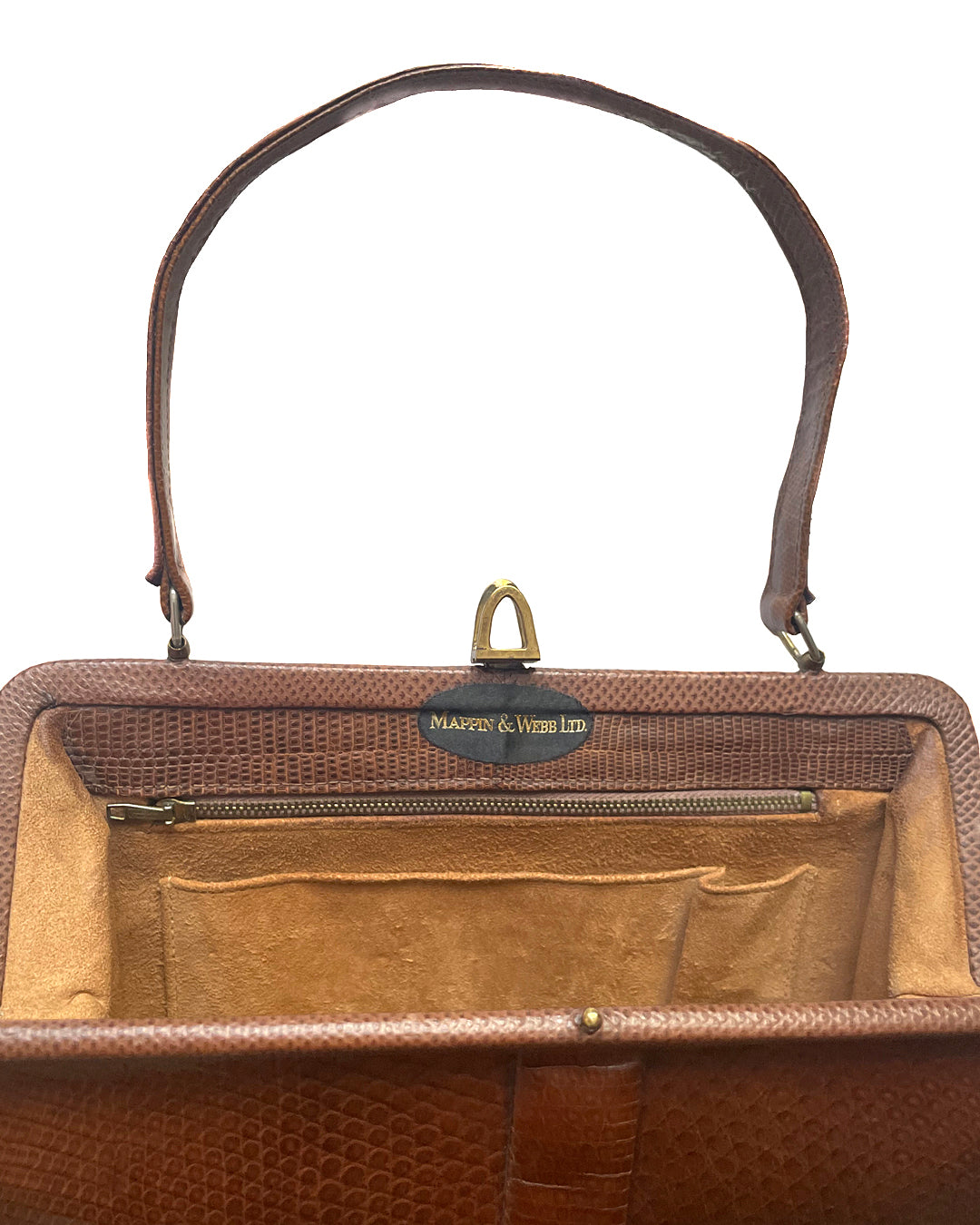 Mappin & Webb Ladies Handbag Brown Lizard Skin Leather 1950's VINTAGE