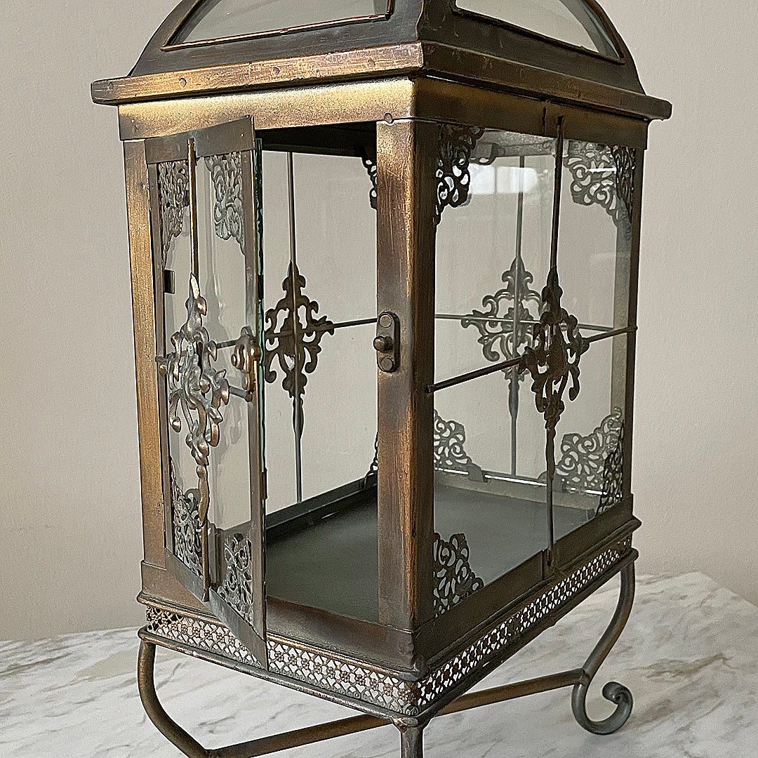 A Set Of Large Lanterns Glass & Pierced Metal Indian Style VINTAGE