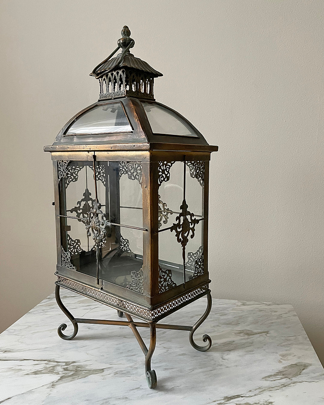 A Set Of Large Lanterns Glass & Pierced Metal Indian Style VINTAGE