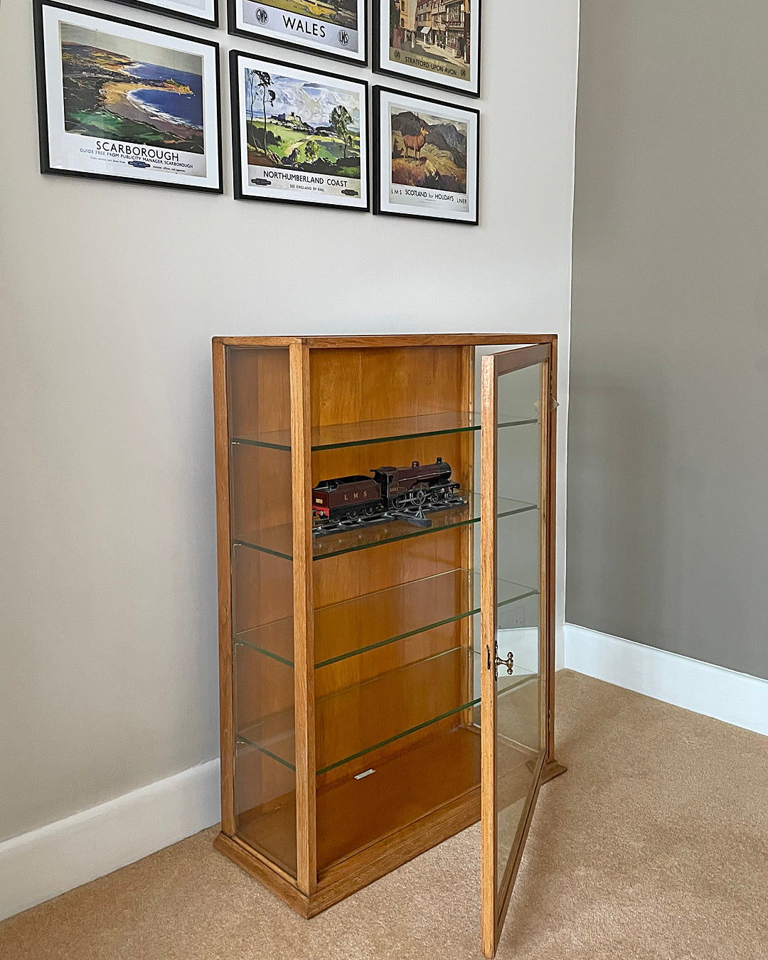 F. Maund & E. Berg Glass & Oak Shop Display Cabinet 1910 ANTIQUE