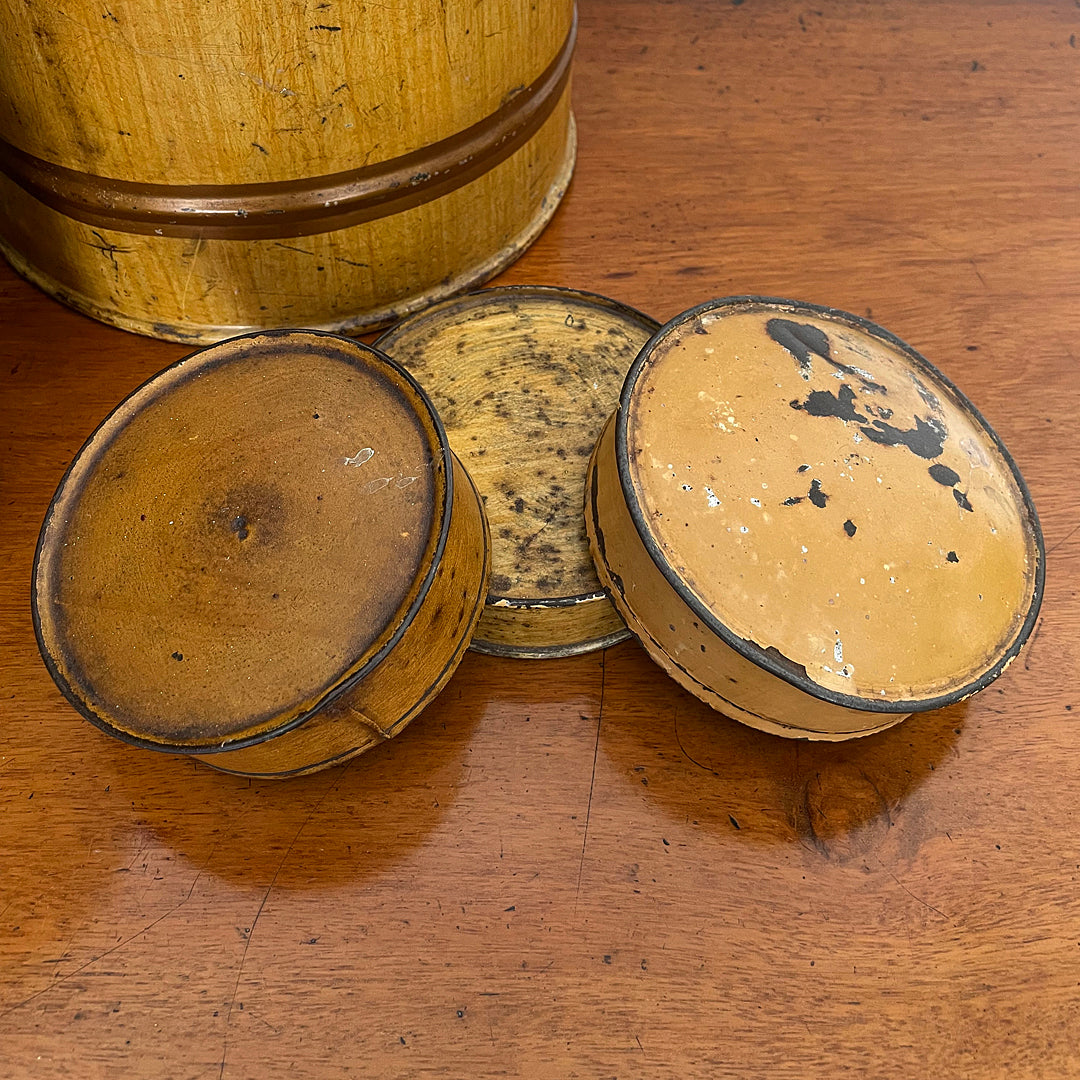 Set Of Three Toleware Tea Canisters Faux Wood 19th Century ANTIQUE