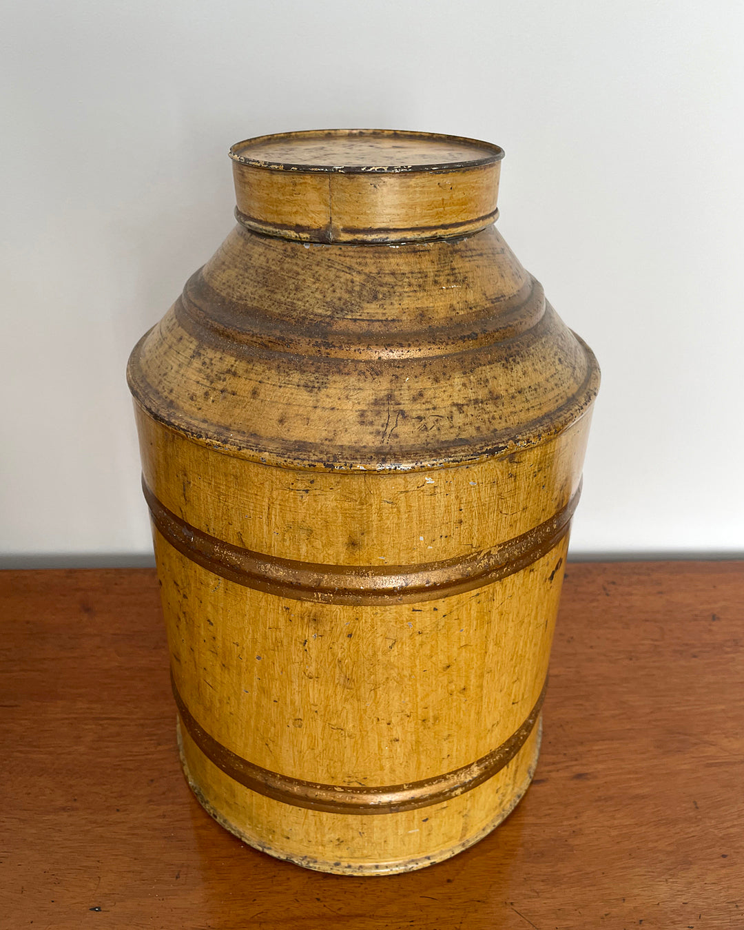 Set Of Three Toleware Tea Canisters Faux Wood 19th Century ANTIQUE