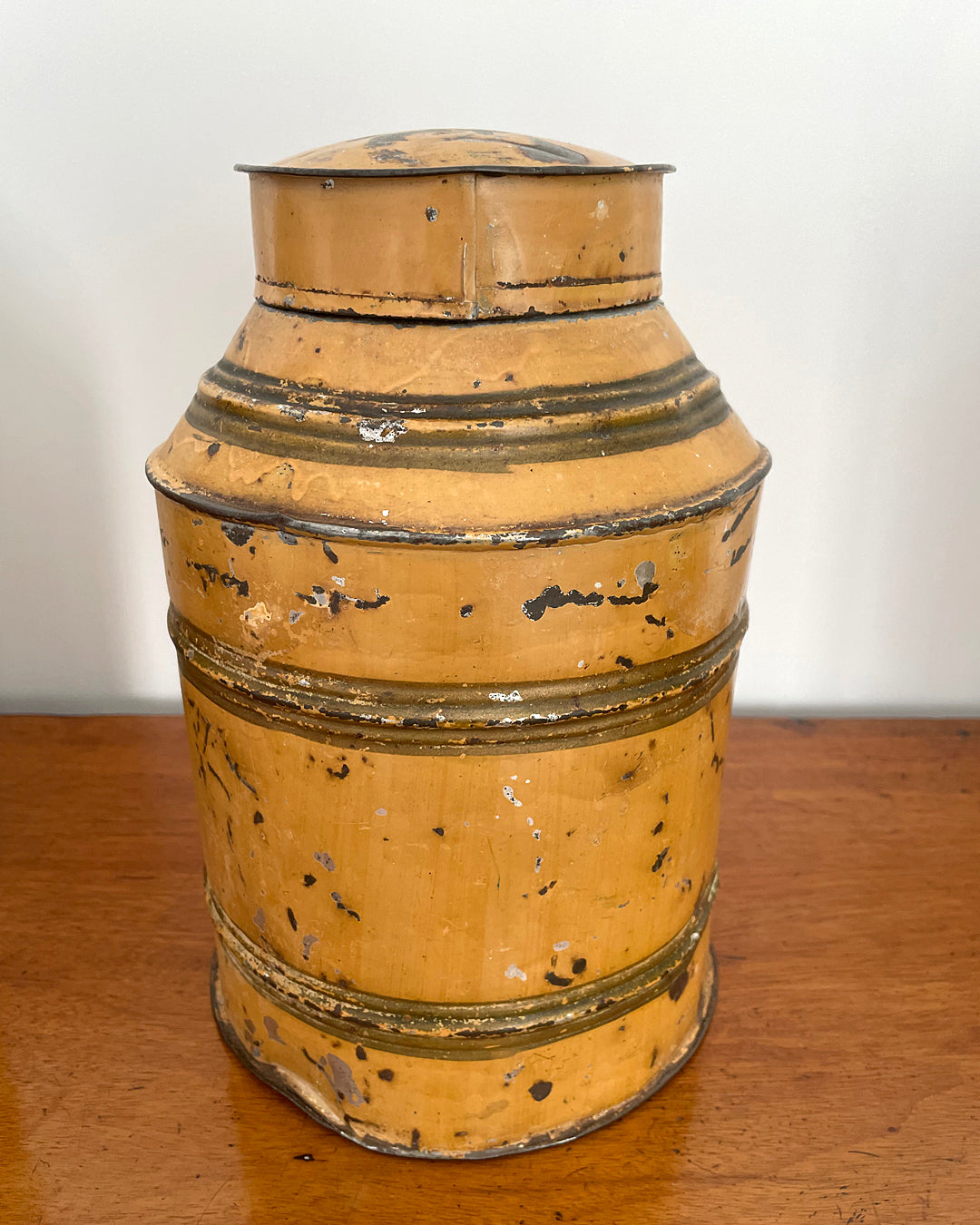 Set Of Three Toleware Tea Canisters Faux Wood 19th Century ANTIQUE