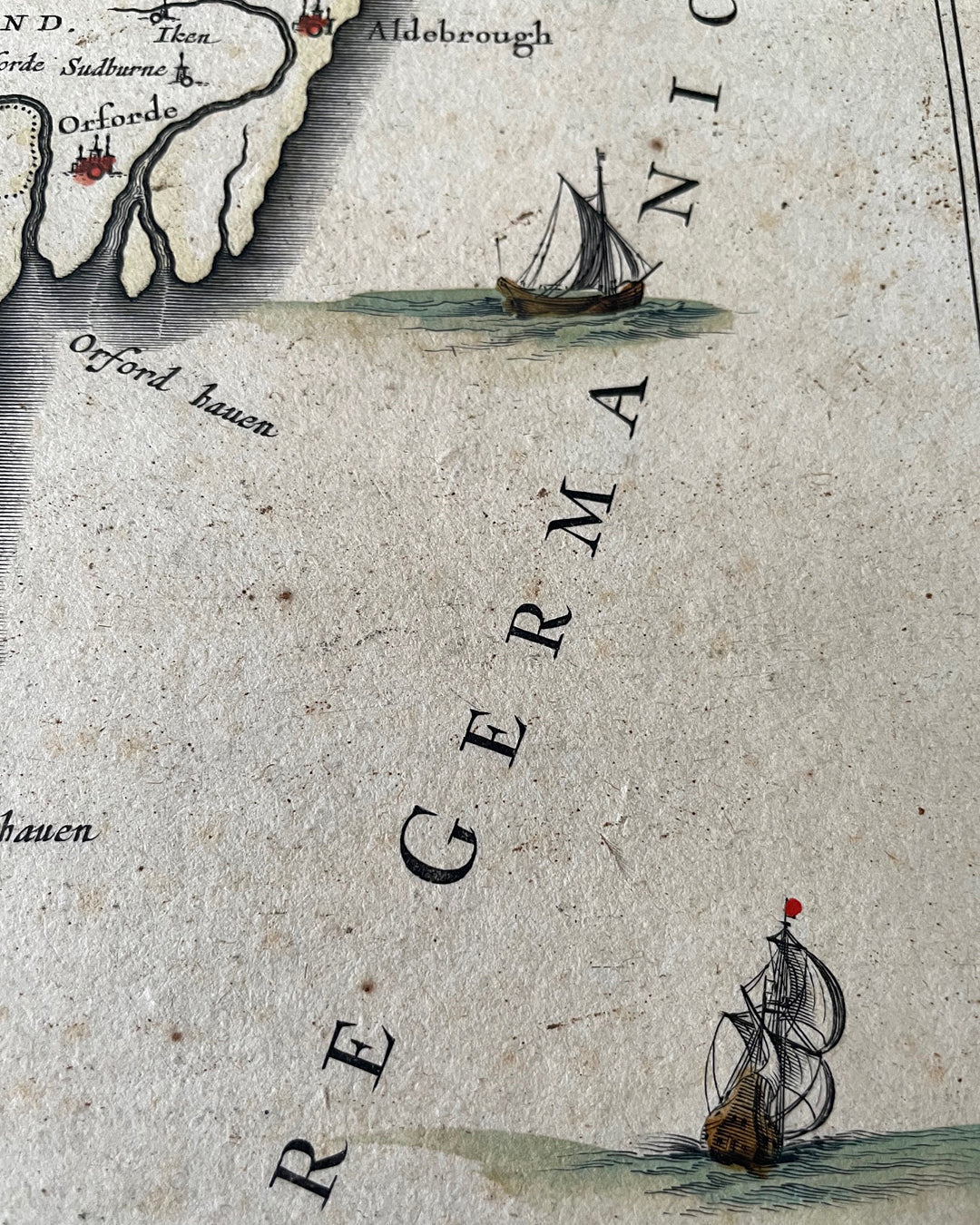 Suffolcia Vernacule Suffolke - Suffolk County Map By Joan Blaeu - 1648 Edition ANTIQUE