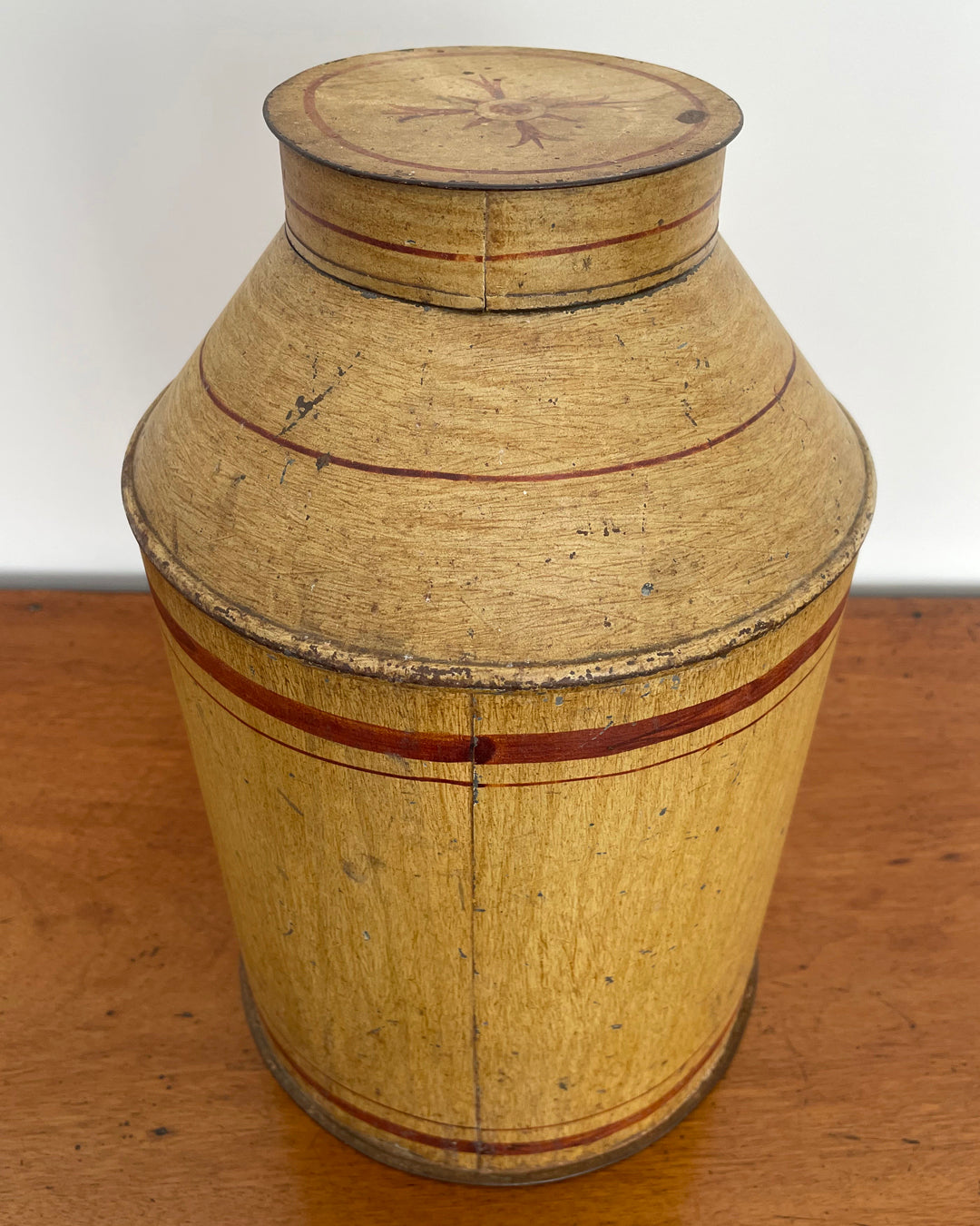Toleware Tea Canister Faux Wood Hand Painted 19th Century ANTIQUE