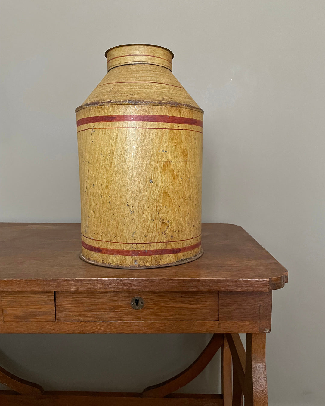 Toleware Tea Canister Faux Wood Hand Painted 19th Century ANTIQUE