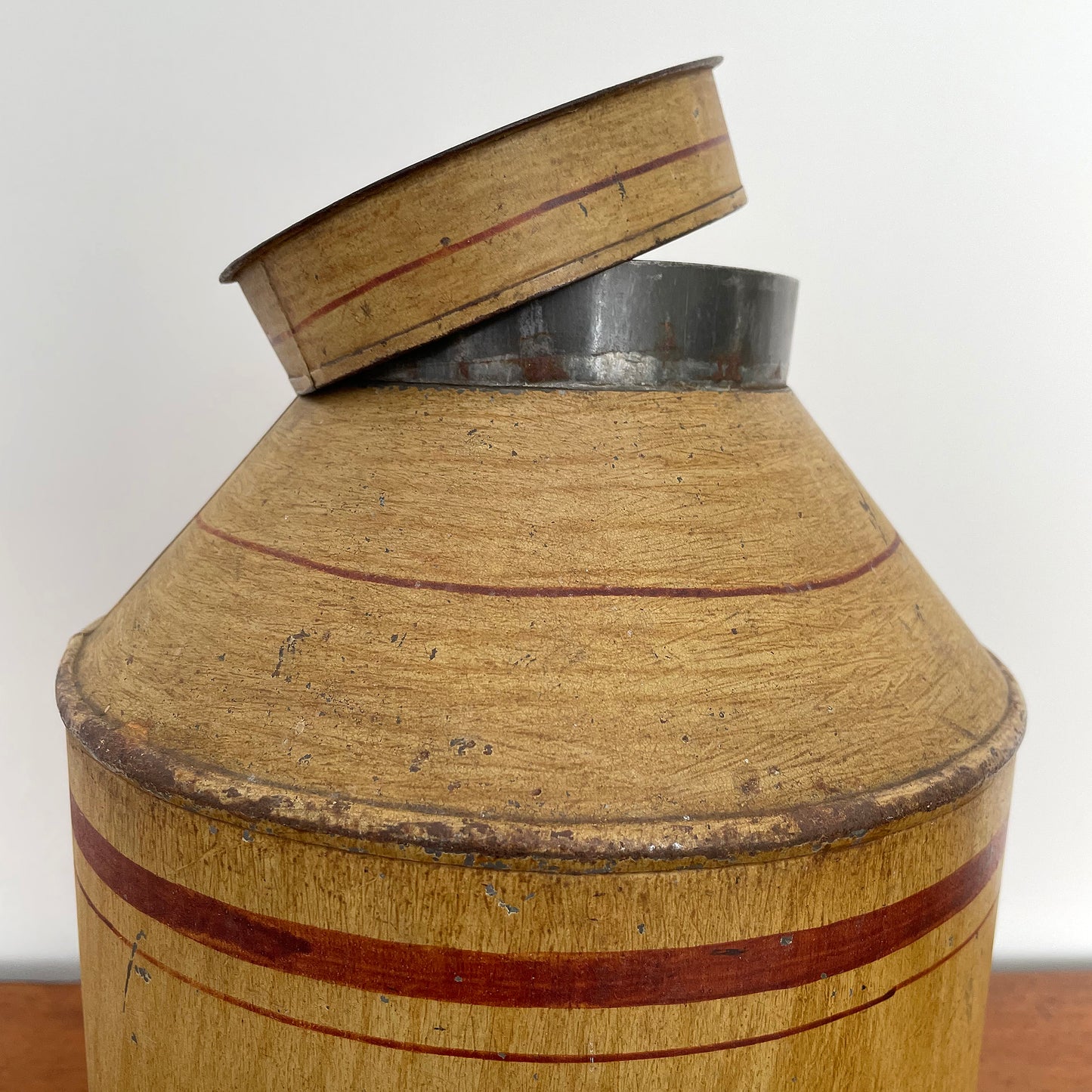 Toleware Tea Canister Faux Wood Hand Painted 19th Century ANTIQUE