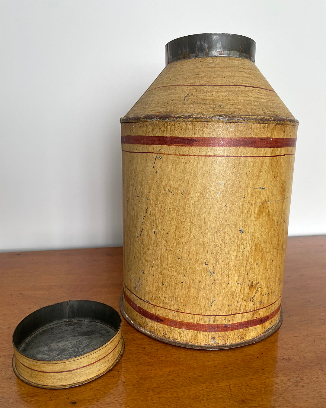 Toleware Tea Canister Faux Wood Hand Painted 19th Century ANTIQUE