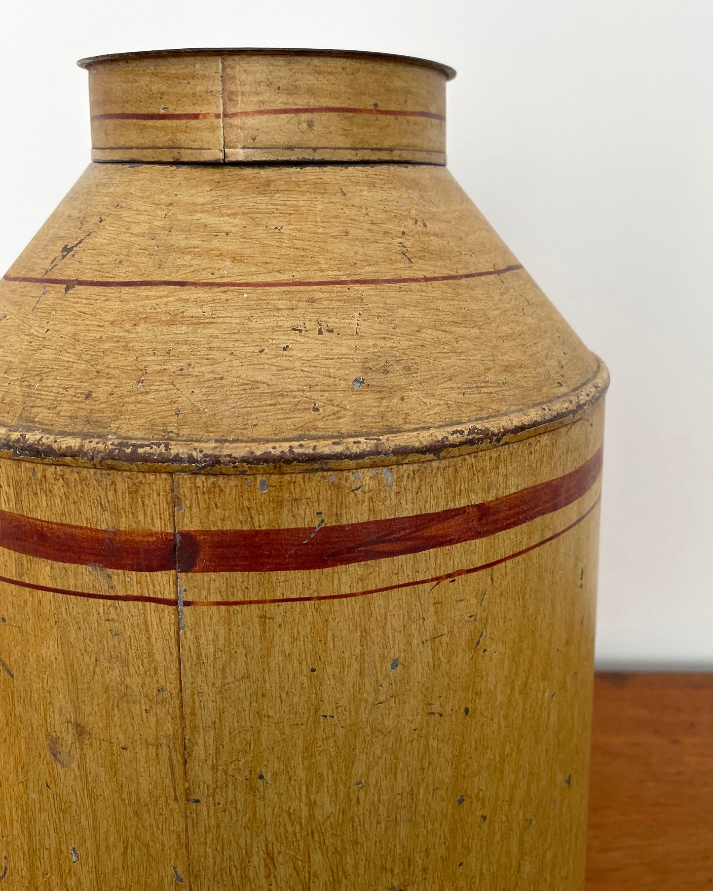 Toleware Tea Canister Faux Wood Hand Painted 19th Century ANTIQUE