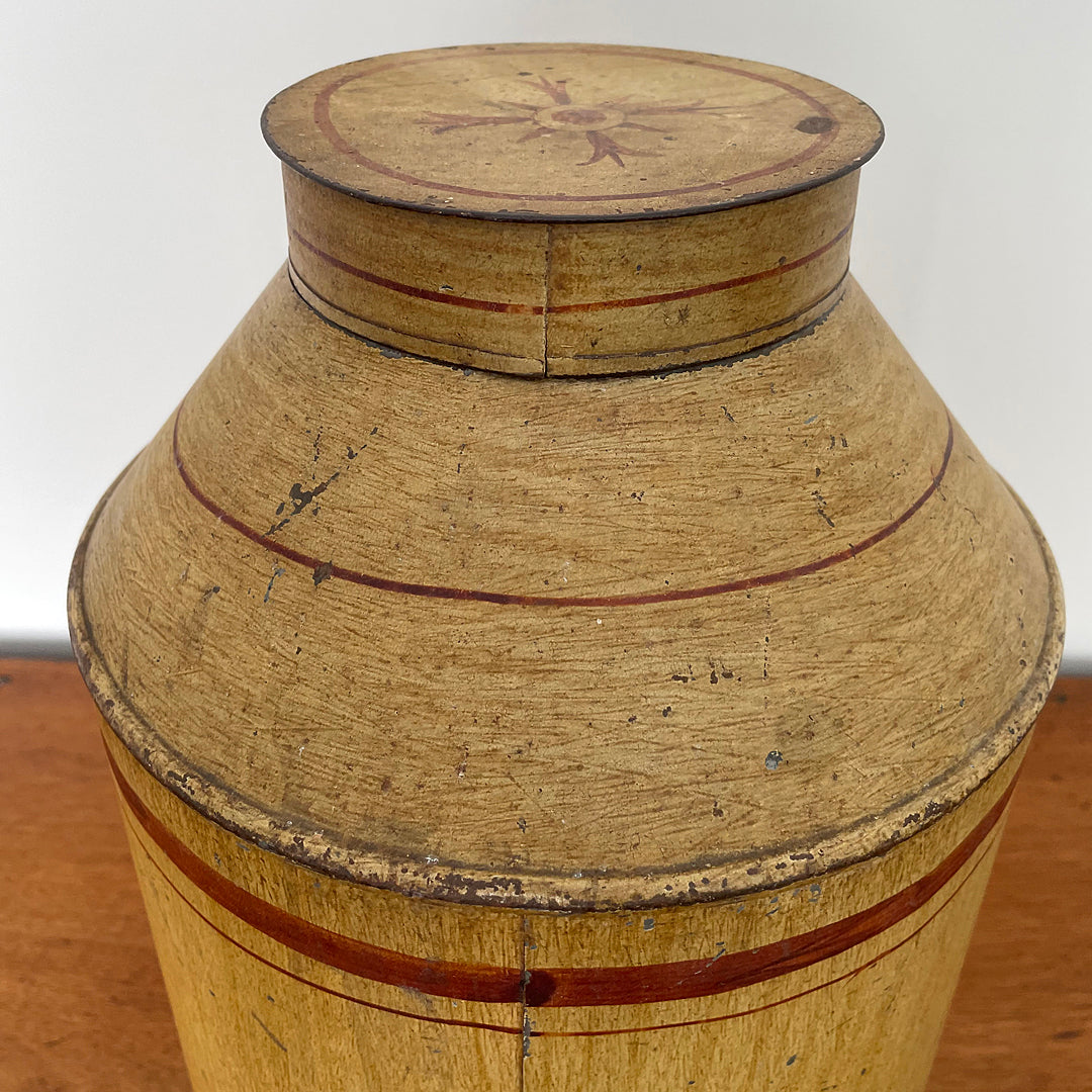 Toleware Tea Canister Faux Wood Hand Painted 19th Century ANTIQUE