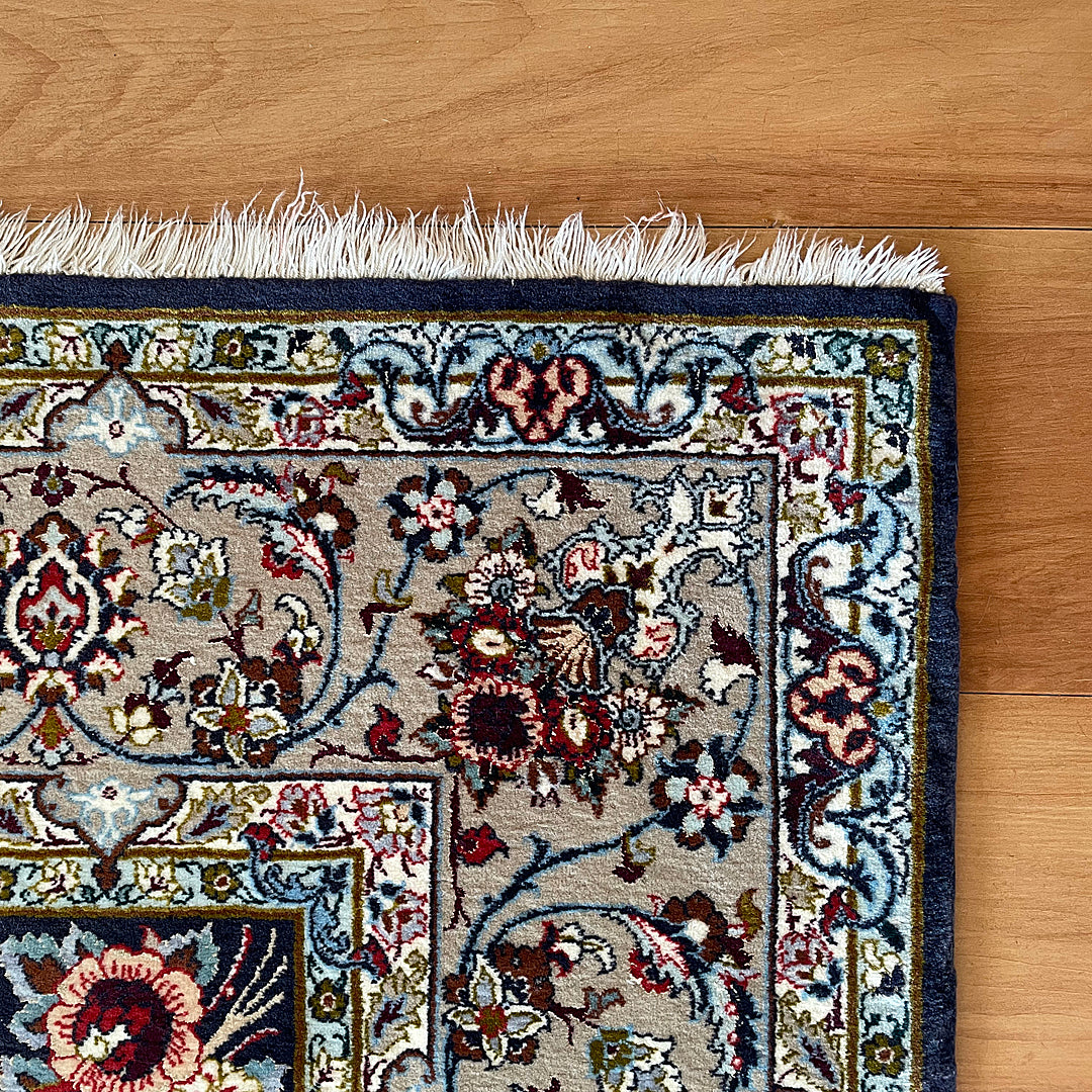 Persian Rug Isfahan 201cm x 127.5cm Navy & Ivory VINTAGE