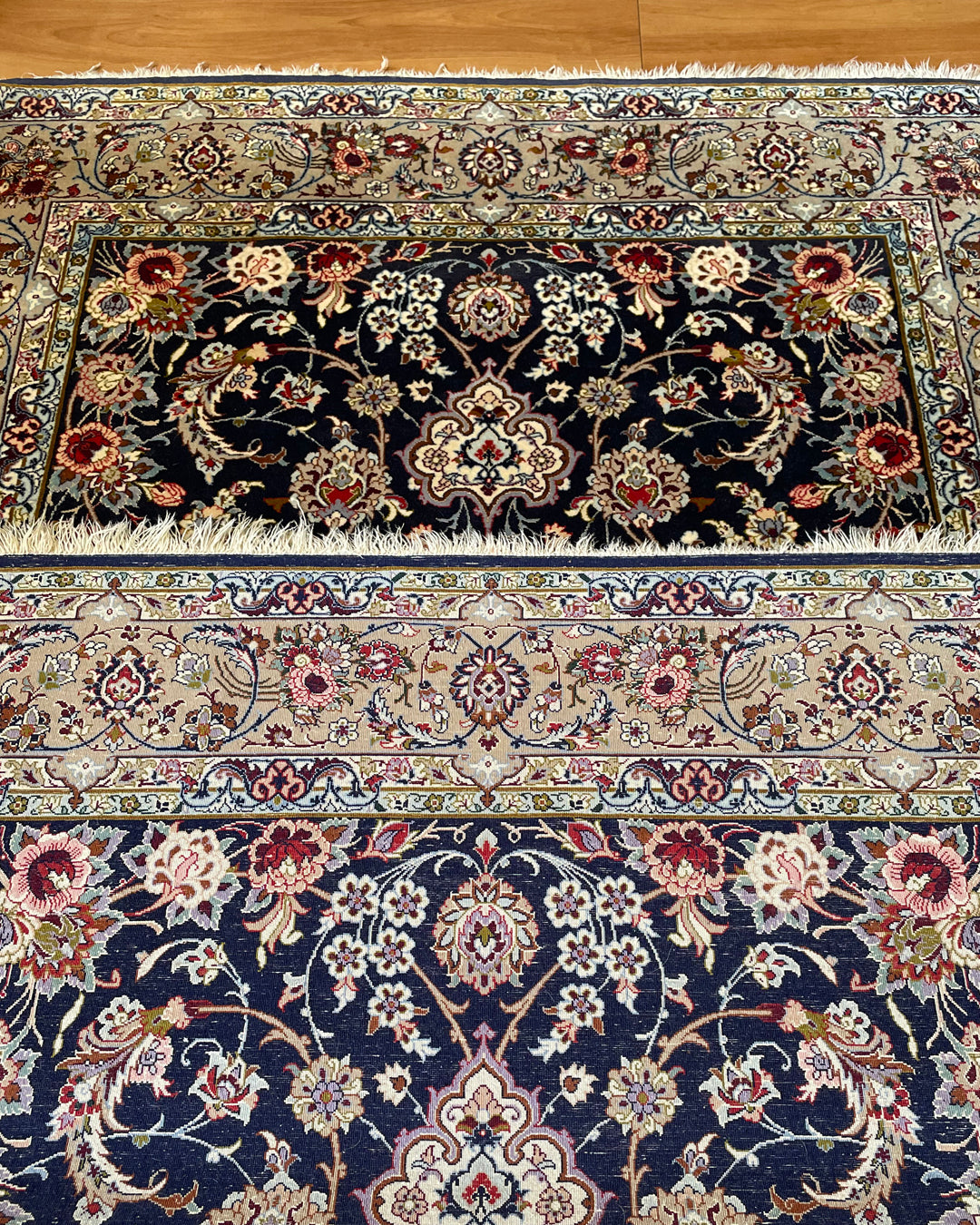 Persian Rug Isfahan 201cm x 127.5cm Navy & Ivory VINTAGE