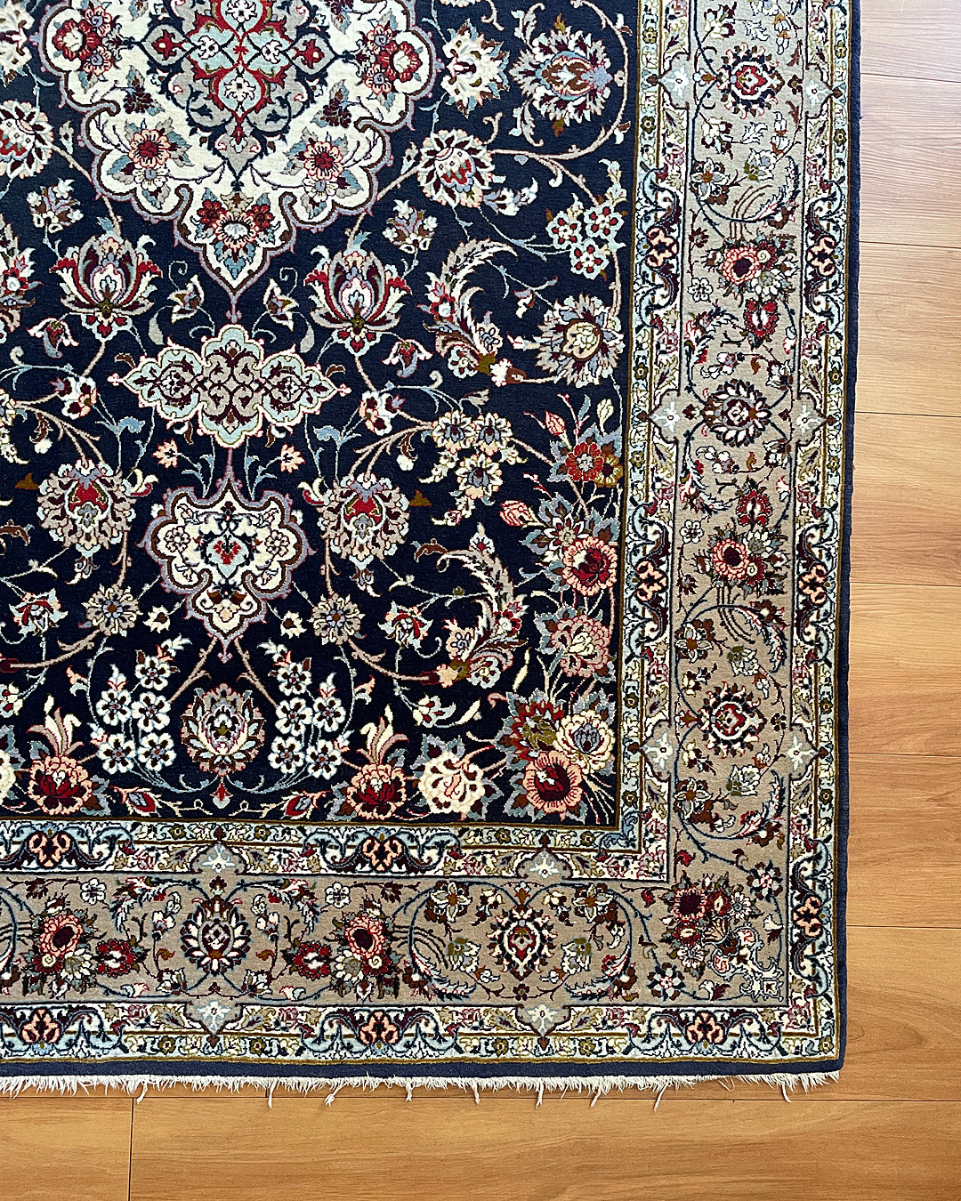 Persian Rug Isfahan 201cm x 127.5cm Navy & Ivory VINTAGE