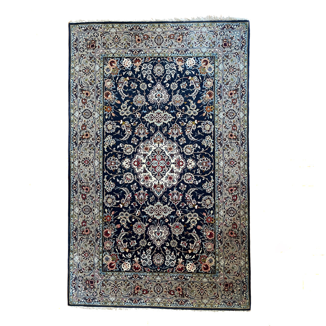 Persian Rug Isfahan 201cm x 127.5cm Navy & Ivory VINTAGE
