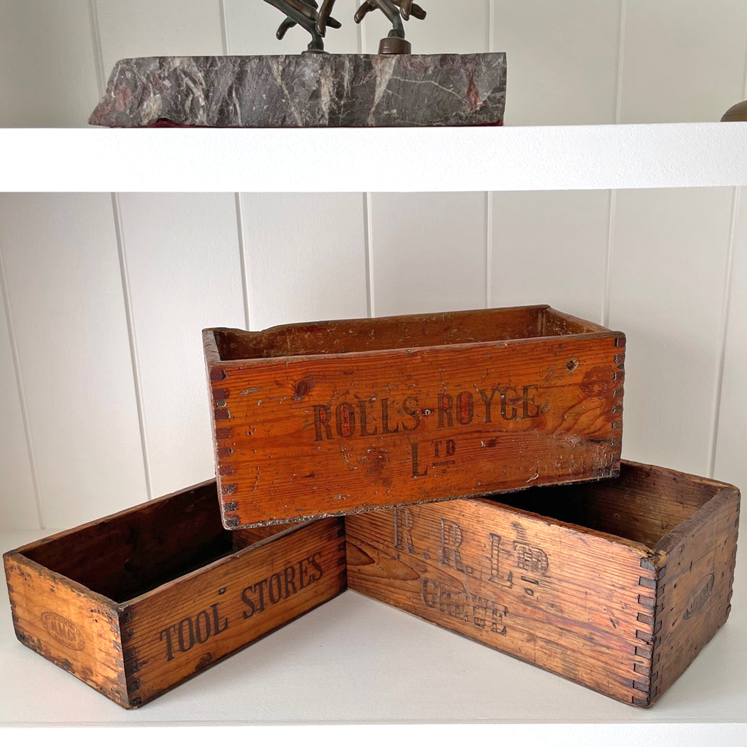 Rolls Royce Ltd Factory Wooden Tool Boxes Set Of Three VINTAGE