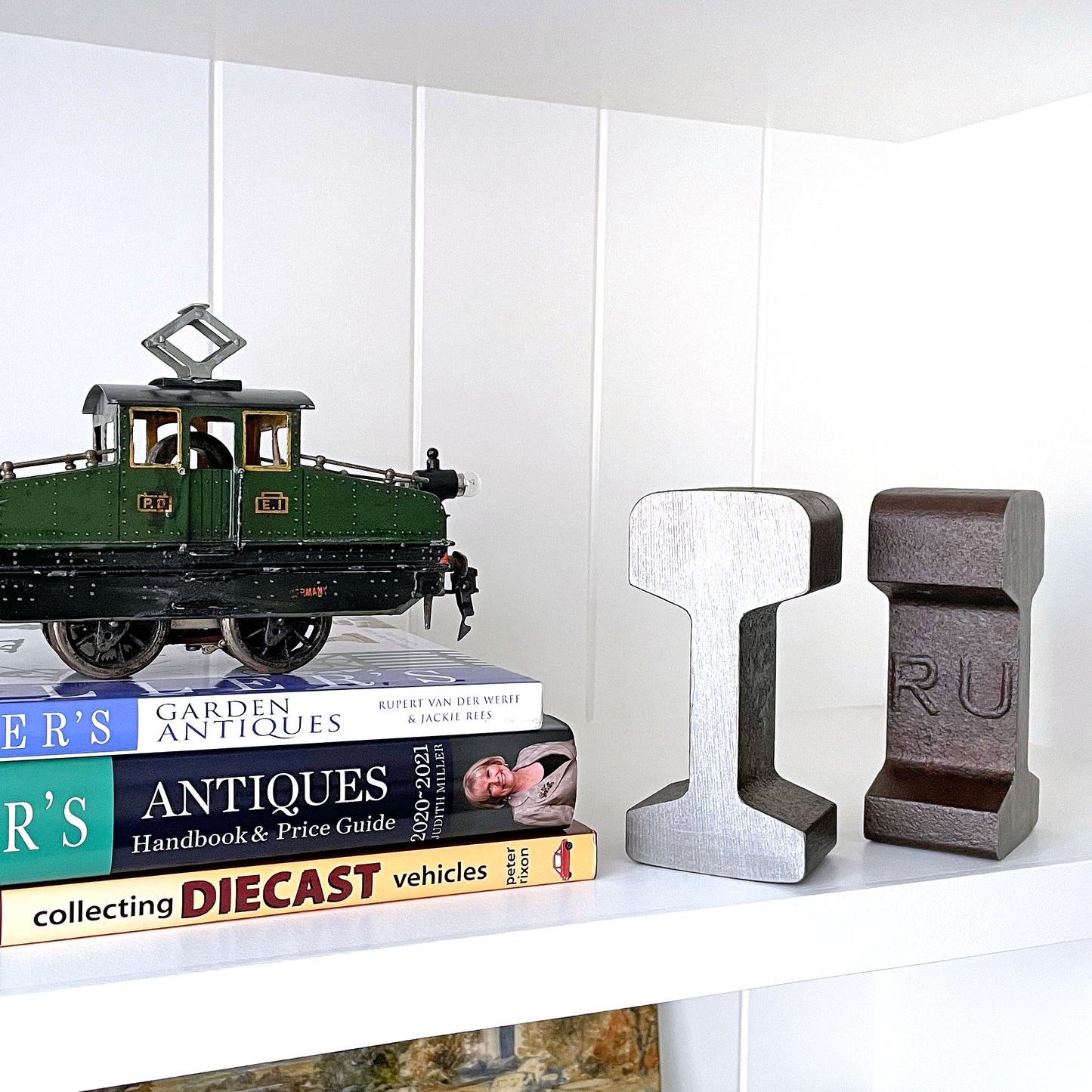 Pair Of Bookends Reclaimed Railway Track Weathered Finish VINTAGE