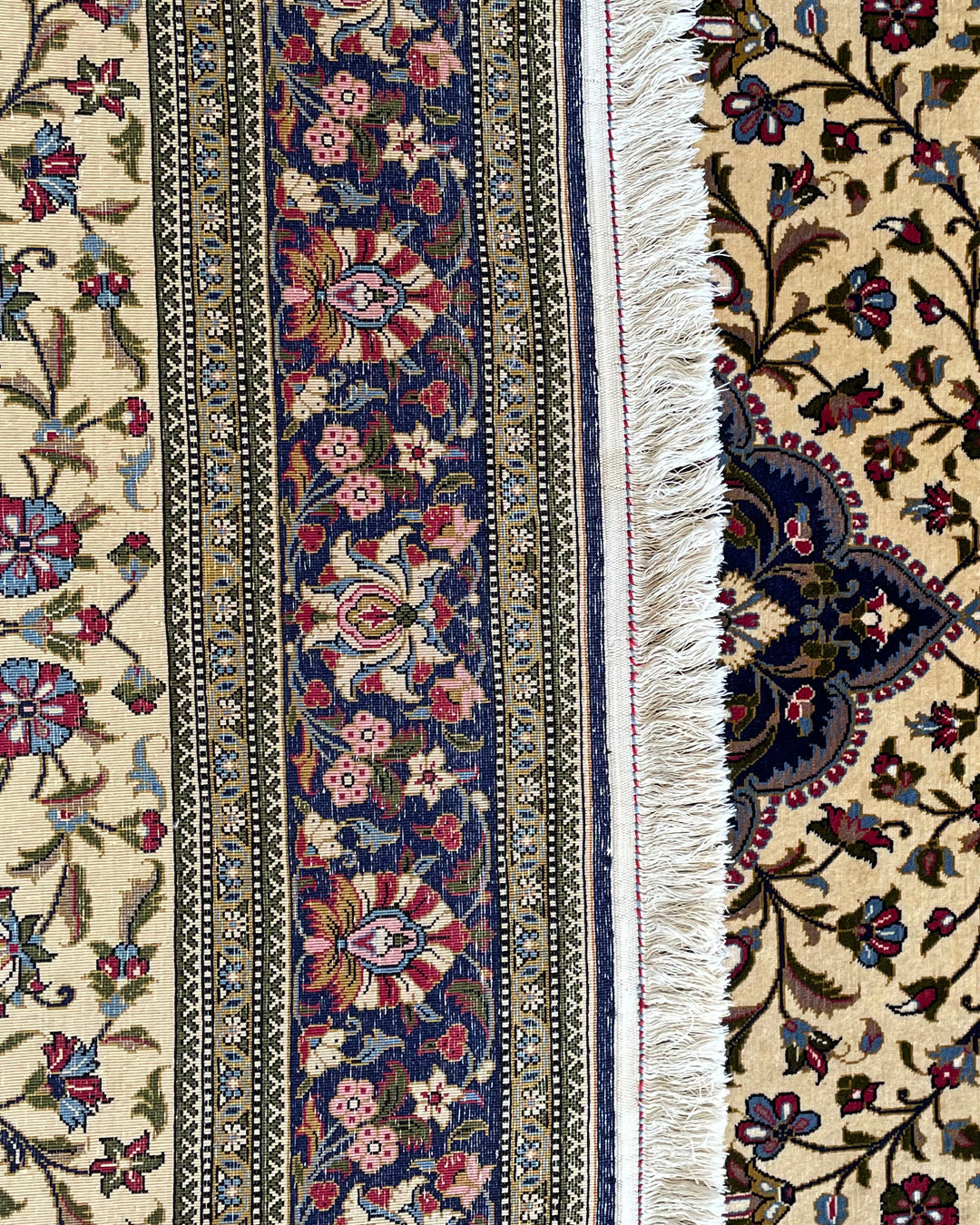Persian Rug Kashan 223cm x 139cm Ivory & Navy VINTAGE