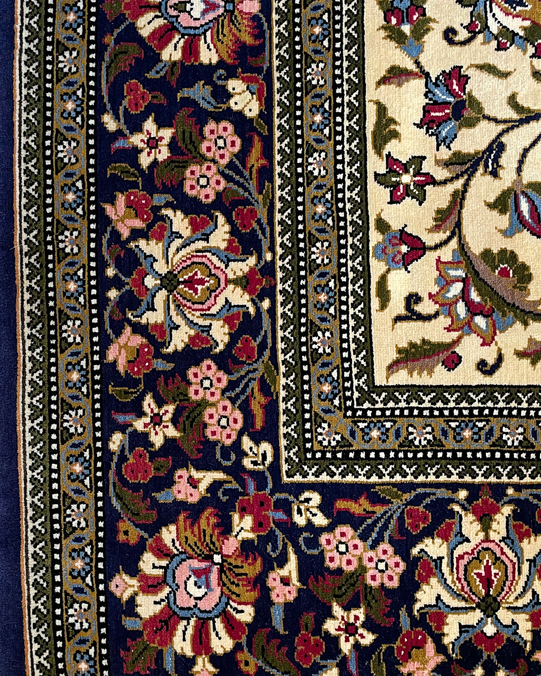Persian Rug Kashan 223cm x 139cm Ivory & Navy VINTAGE