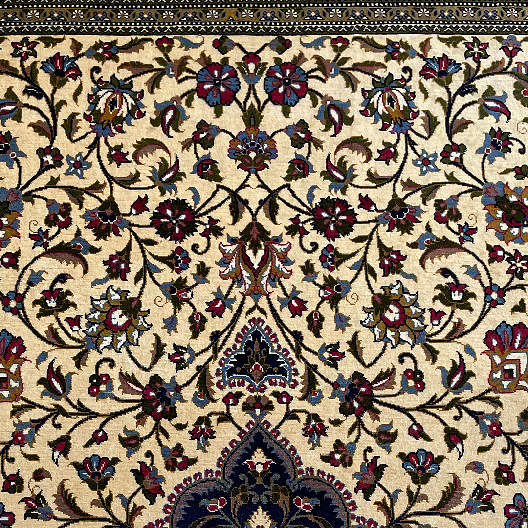 Persian Rug Kashan 223cm x 139cm Ivory & Navy VINTAGE