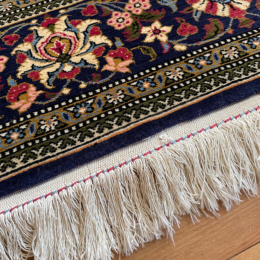 Persian Rug Kashan 223cm x 139cm Ivory & Navy VINTAGE