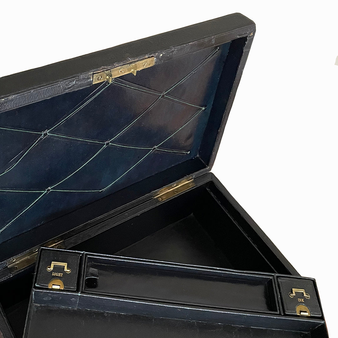 A Despatch Box & Correspondence Tray Black Leather Victorian ANTIQUE