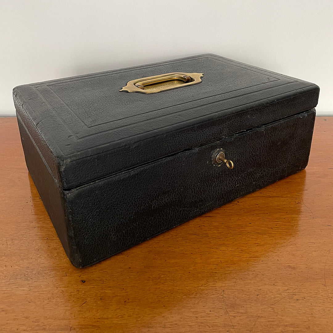 A Despatch Box & Correspondence Tray Black Leather Victorian ANTIQUE