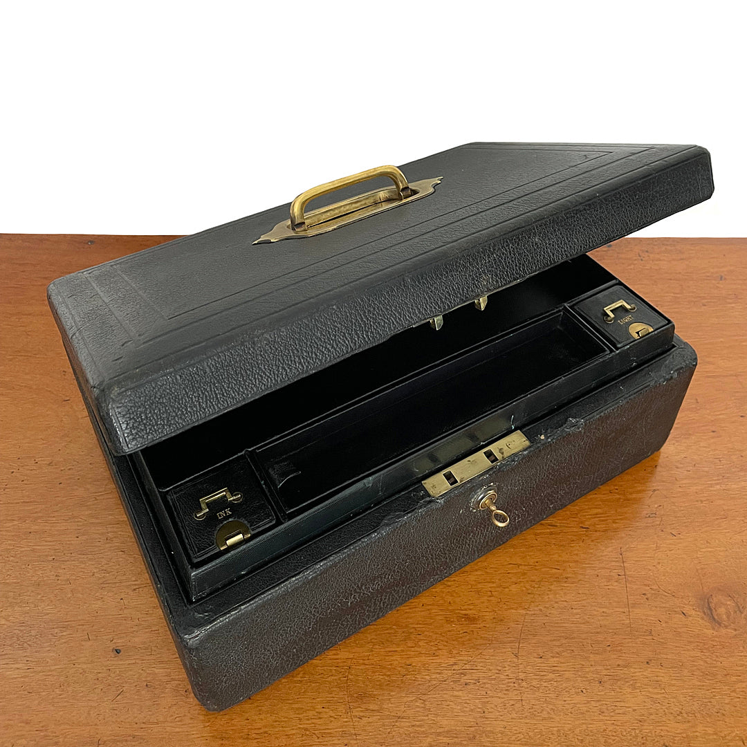 A Despatch Box & Correspondence Tray Black Leather Victorian ANTIQUE